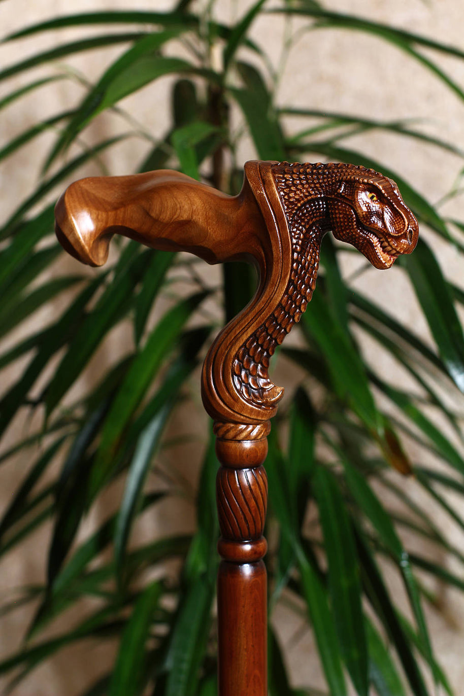 T-Rex Dinosaur Head - Ergonomical Handle Walking Stick Cane Wooden - GC-Artis Walking Sticks Canes
