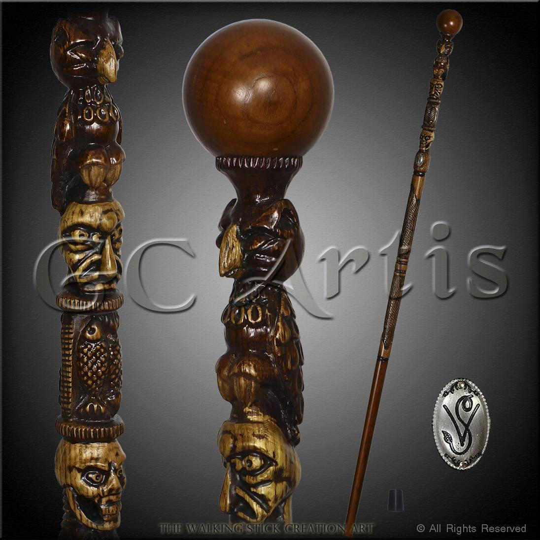 OWL & Skull Walking Cane Hiking Stick Staff Trekking Pole - GC-Artis Walking Sticks Canes