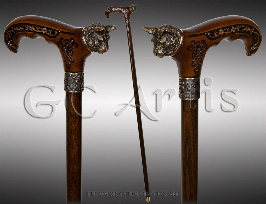 Wild Cat Gentleman Wooden Cane Walking Stick Bronze - GC-Artis Walking Sticks Canes
