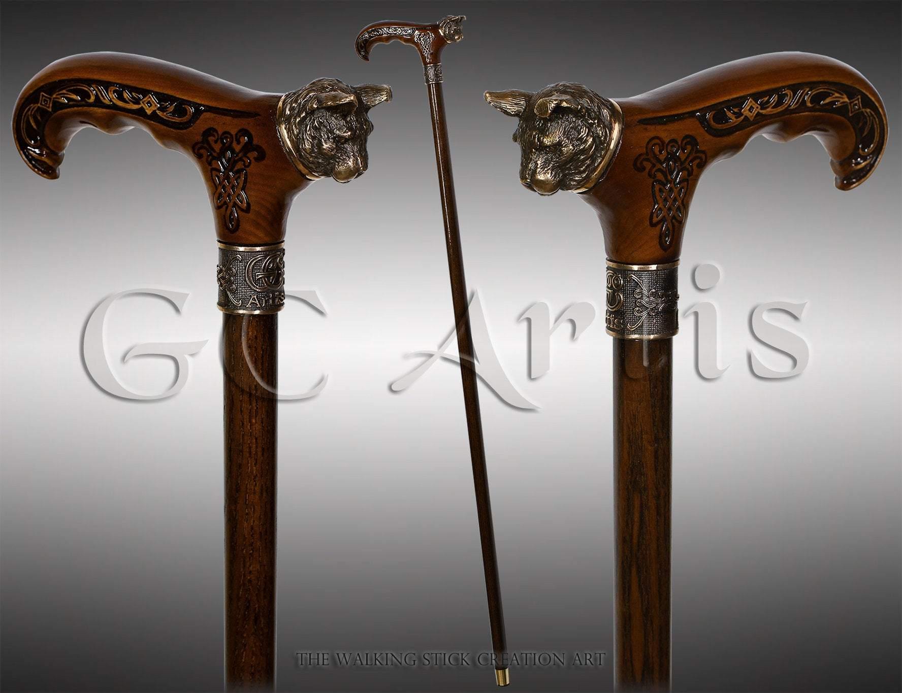 Wild Cat Gentleman Wooden Cane Walking Stick Bronze - GC-Artis Walking Sticks Canes