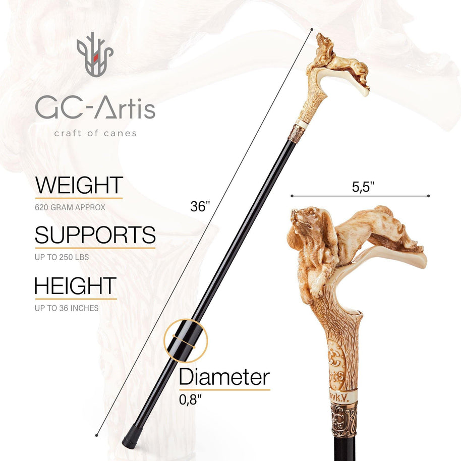 Luxury Cane Walking Stick Dog Spaniel Ivory Color - GC-Artis Walking Sticks Canes