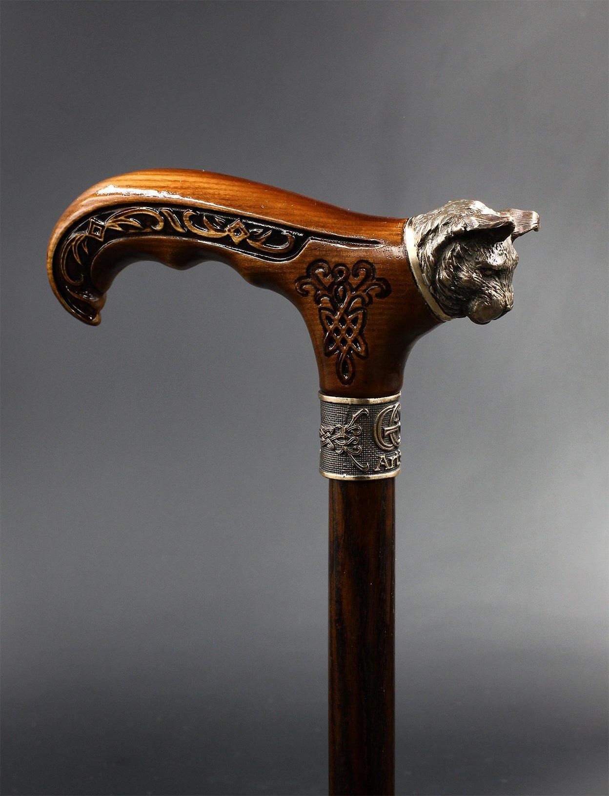 Wild Cat Gentleman Wooden Cane Walking Stick Bronze - GC-Artis Walking Sticks Canes