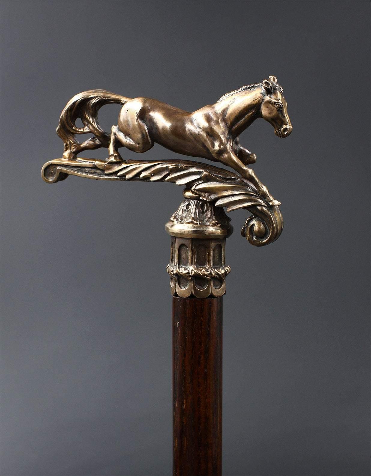 Walking Stick Cane Horse Solid Bronze & wood classic vintage style - GC-Artis Walking Sticks Canes