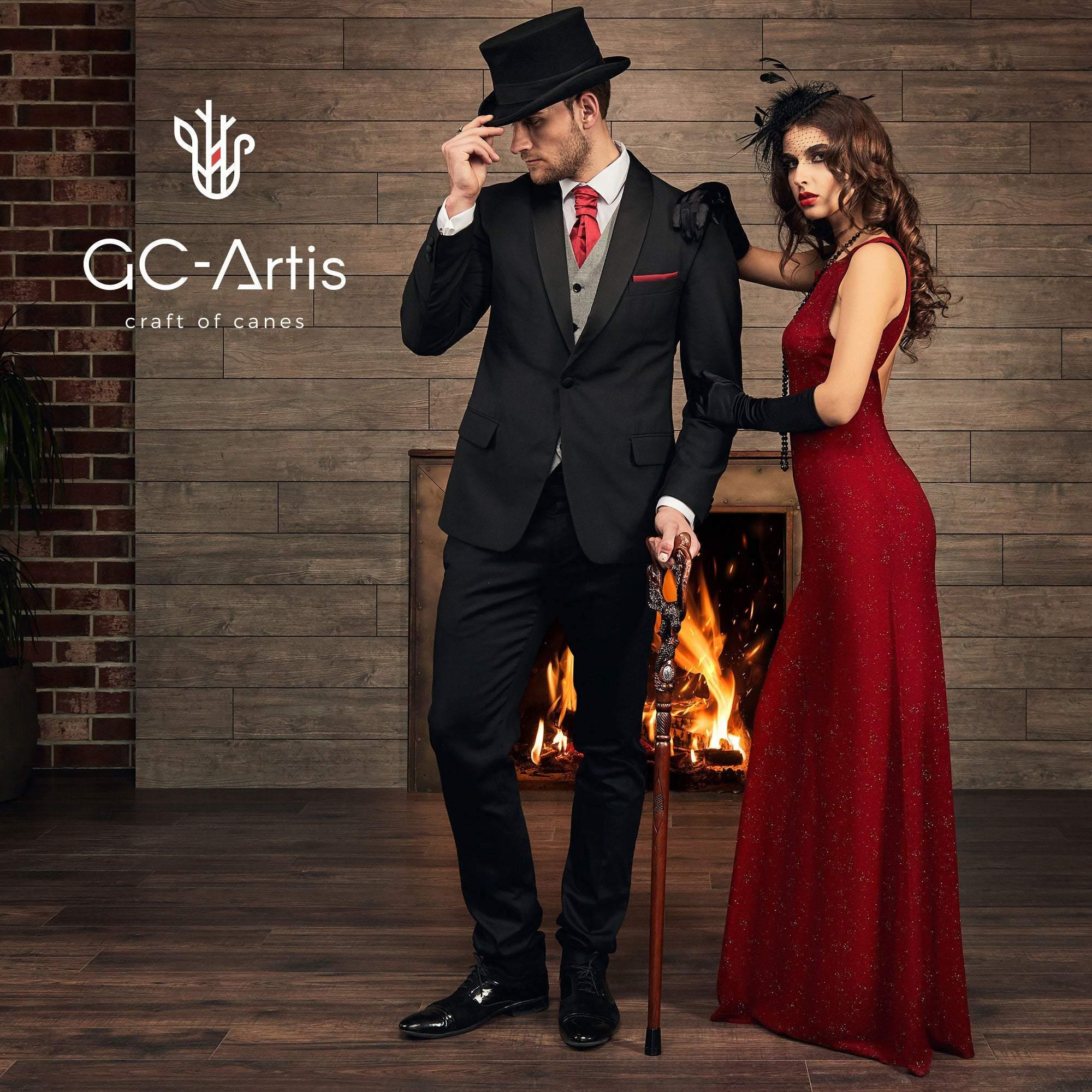 Eagle & Fish Dark Wooden Walking Stick Cane - GC-Artis Walking Sticks Canes