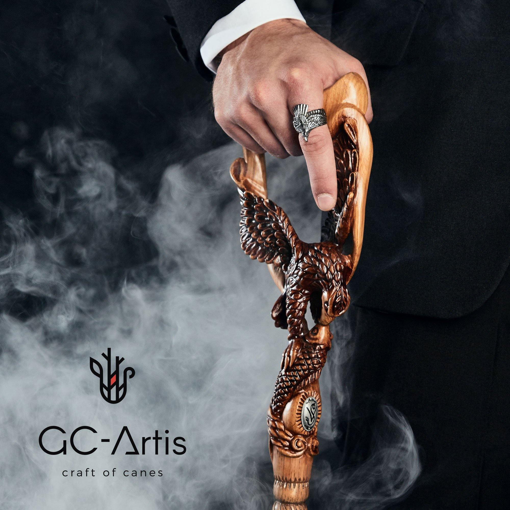 AMERICAN EAGLE fishing salmon Wooden Walking Cane Stick - GC-Artis Walking Sticks Canes