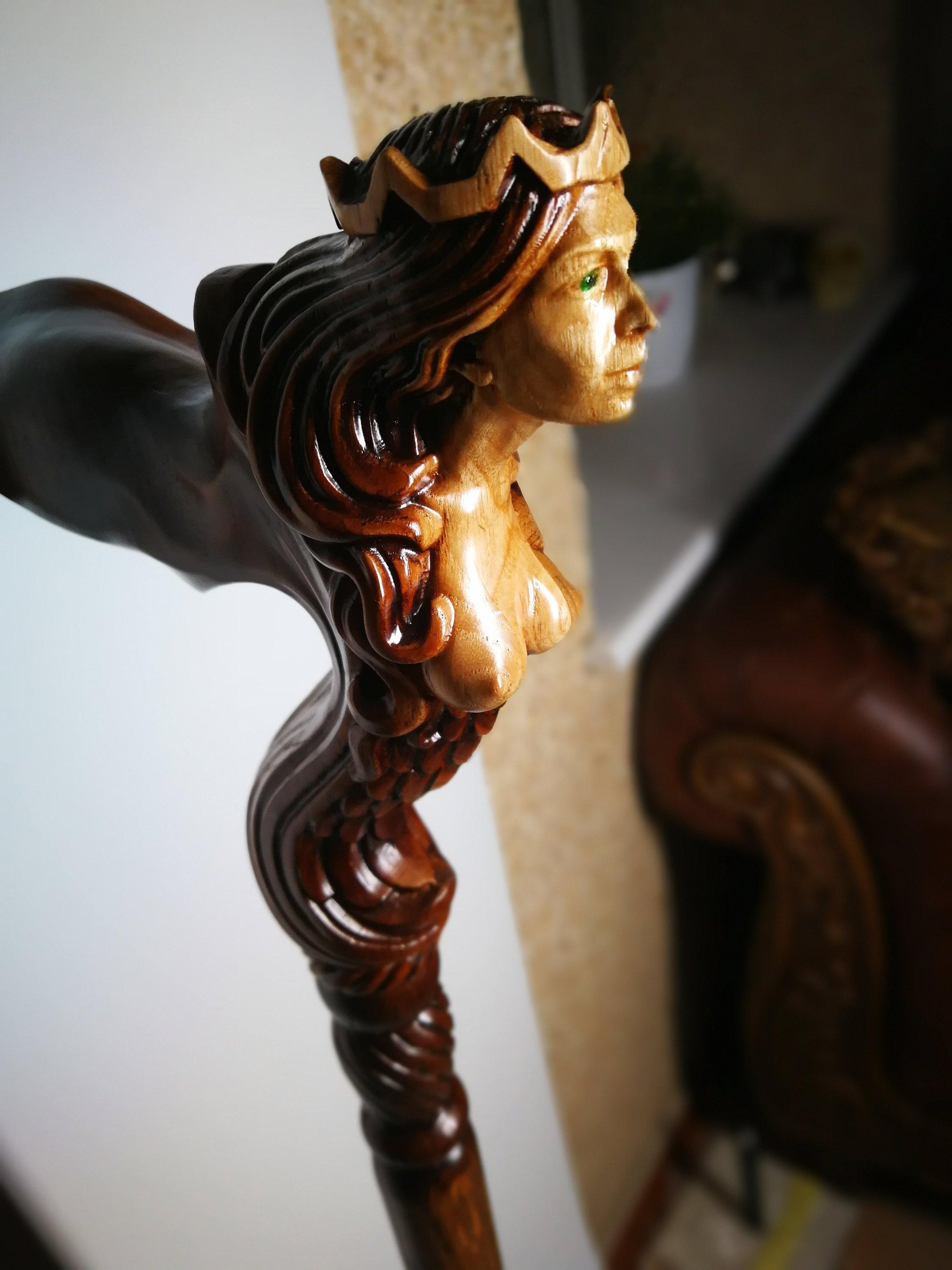 Ergonomic Palm Grip Handle Wooden Walking cane Fantasy Syren - GC-Artis Walking Sticks Canes