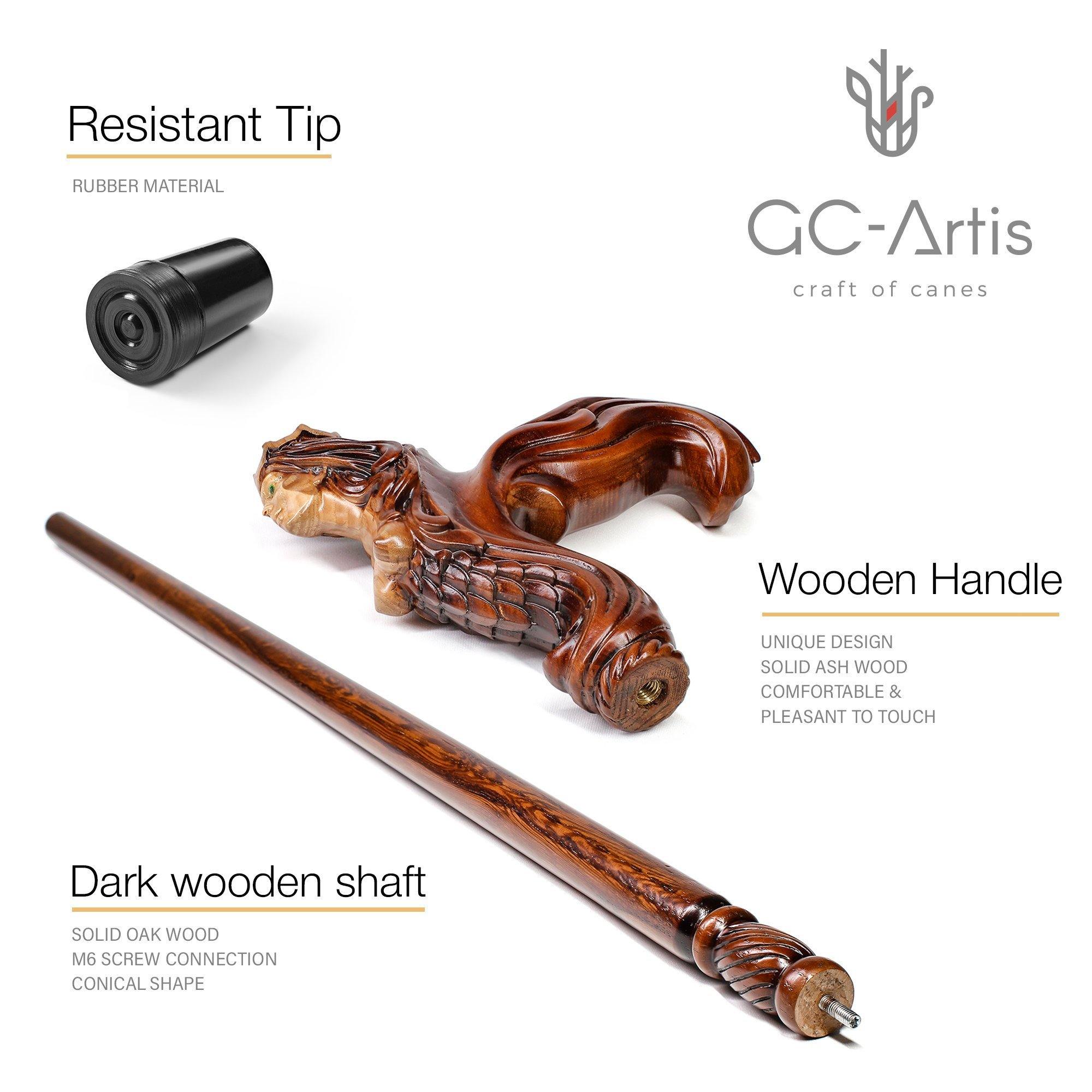 Ergonomic Palm Grip Handle Wooden Walking cane Fantasy Syren - GC-Artis Walking Sticks Canes