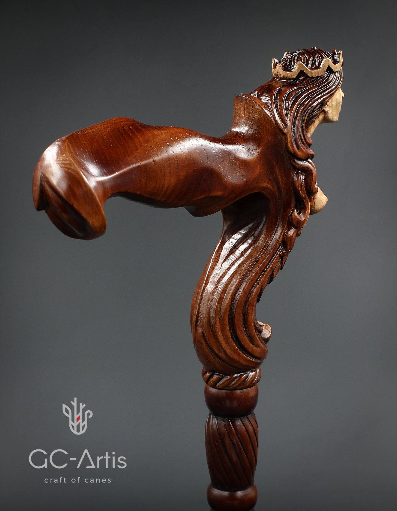 Ergonomic Palm Grip Handle Wooden Walking cane Fantasy Syren - GC-Artis Walking Sticks Canes