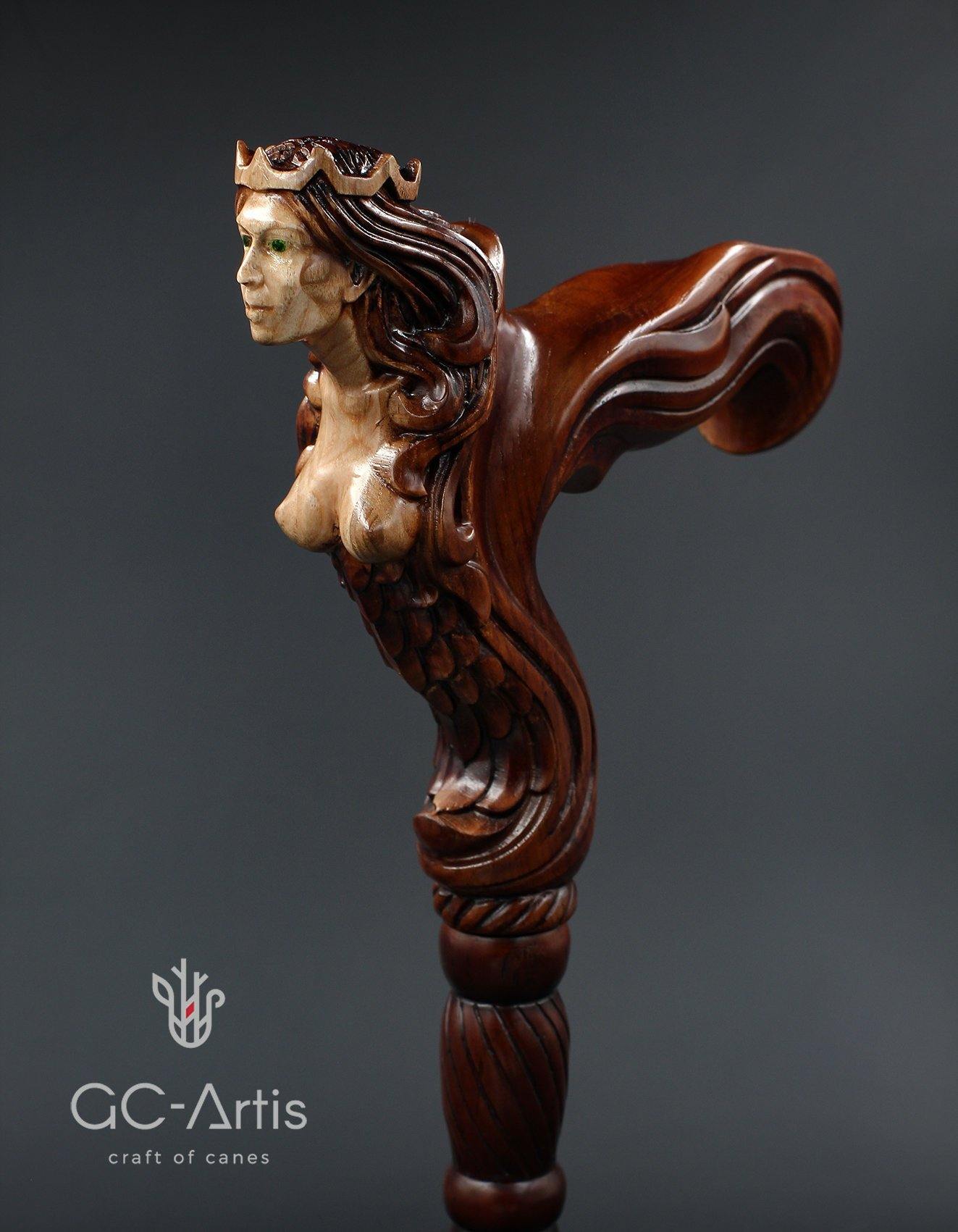 Ergonomic Palm Grip Handle Wooden Walking cane Fantasy Syren - GC-Artis Walking Sticks Canes