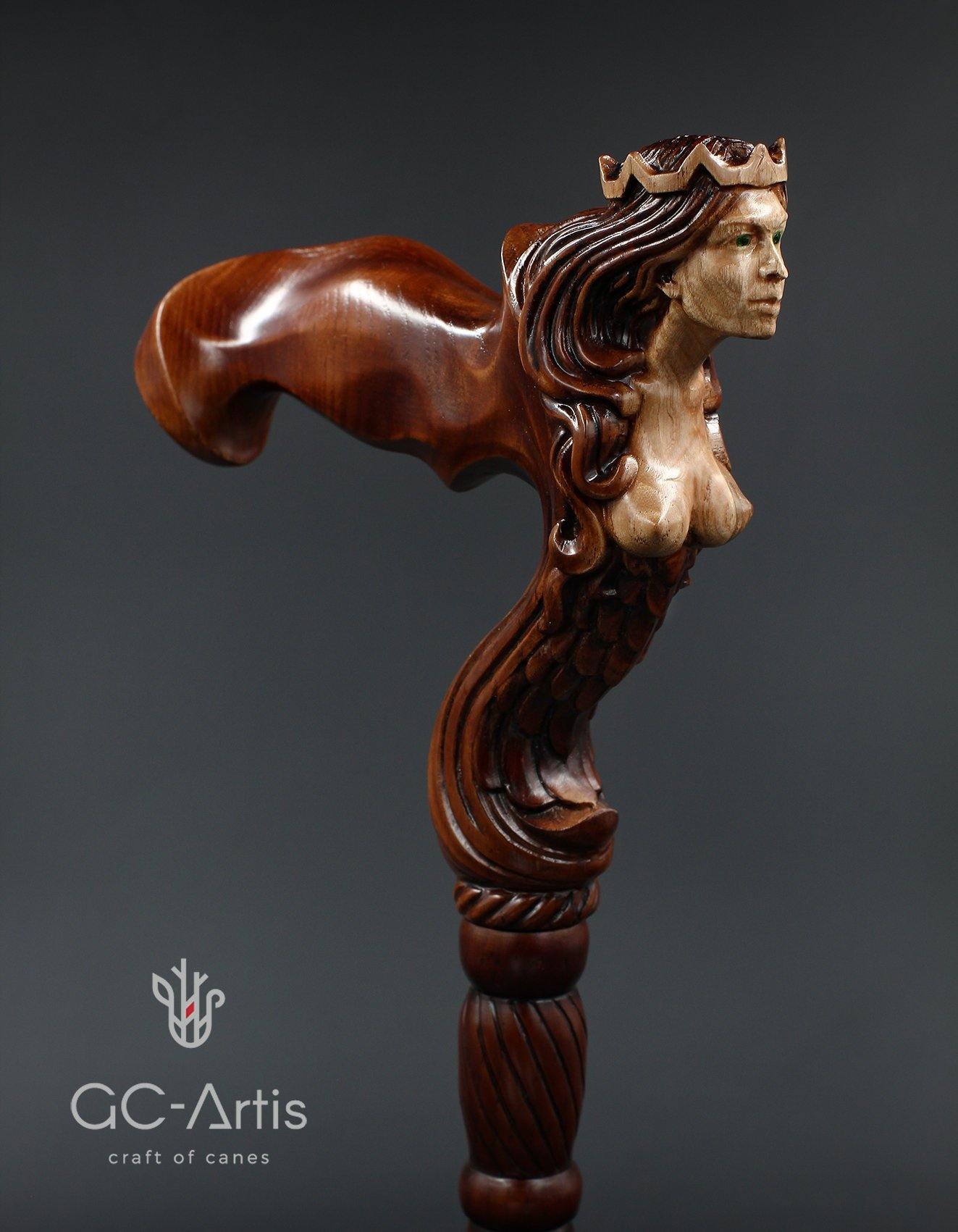 Ergonomic Palm Grip Handle Wooden Walking cane Fantasy Syren - GC-Artis Walking Sticks Canes
