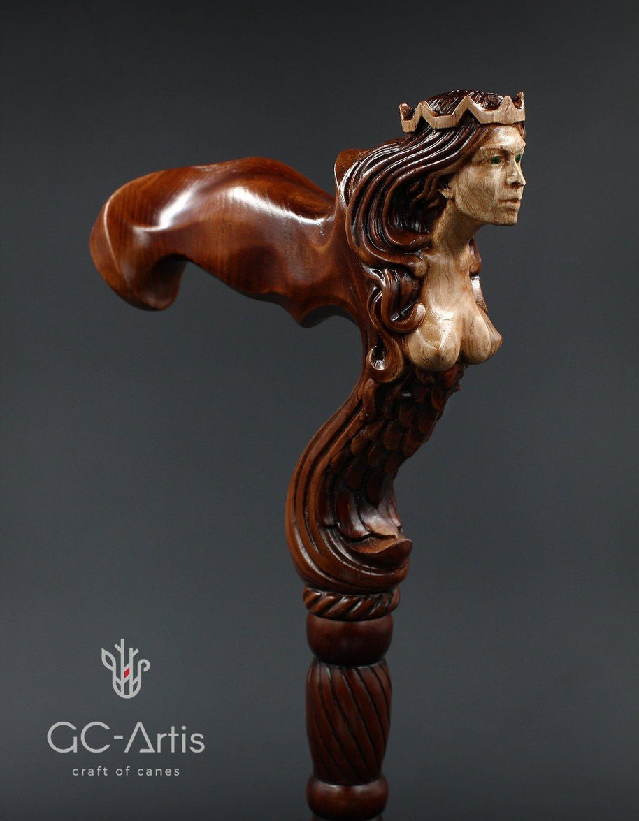 Ergonomic Palm Grip Handle Wooden Walking cane Fantasy Syren - GC-Artis Walking Sticks Canes