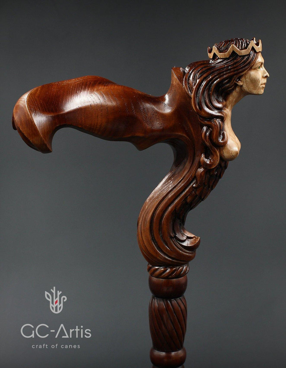 Ergonomic Palm Grip Handle Wooden Walking cane Fantasy Syren - GC-Artis Walking Sticks Canes