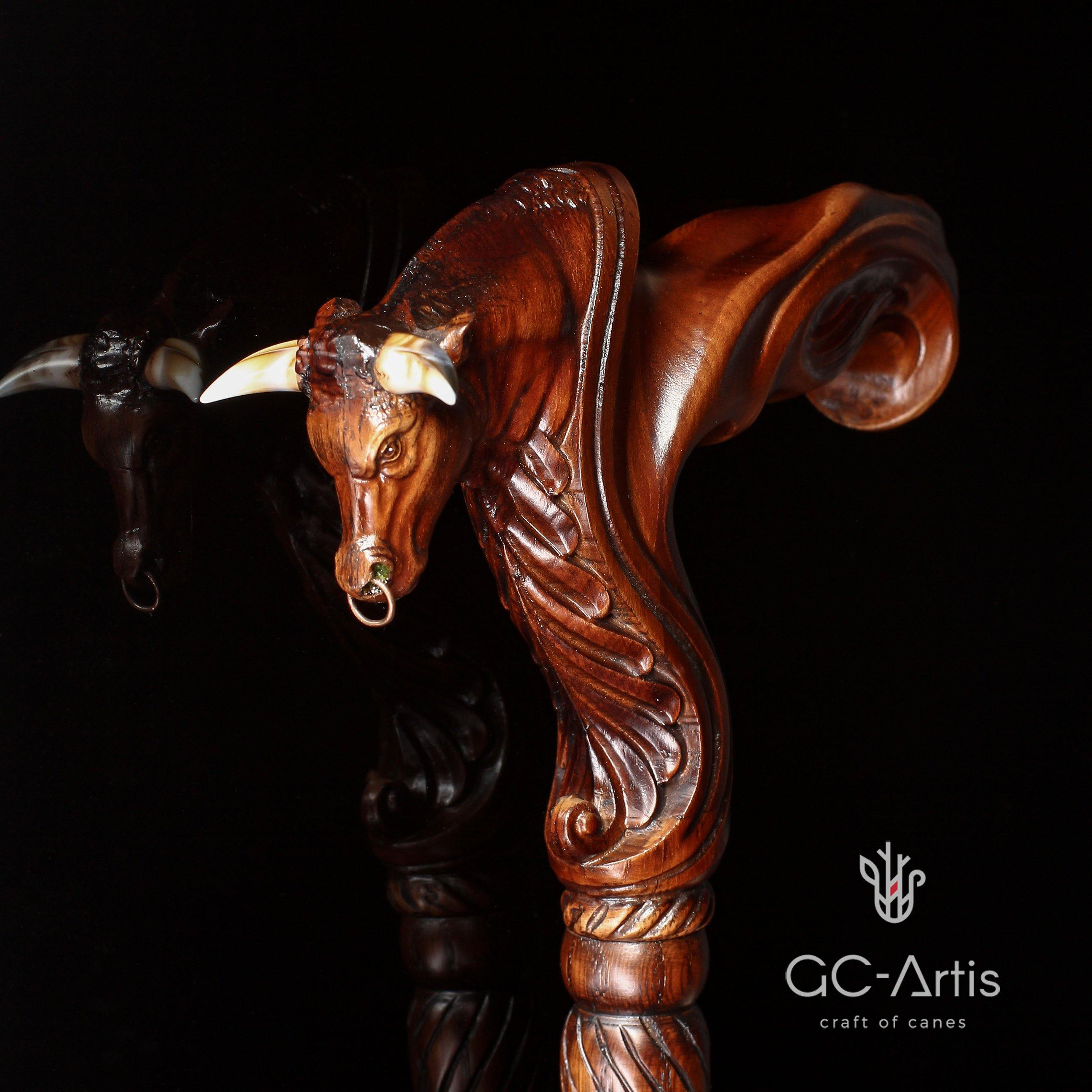 Wooden Ox Bull Cane Walking Stick Ergonomic Handle - GC-Artis Walking Sticks Canes