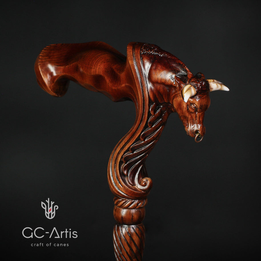 Wooden Ox Bull Cane Walking Stick Ergonomic Handle - GC-Artis Walking Sticks Canes