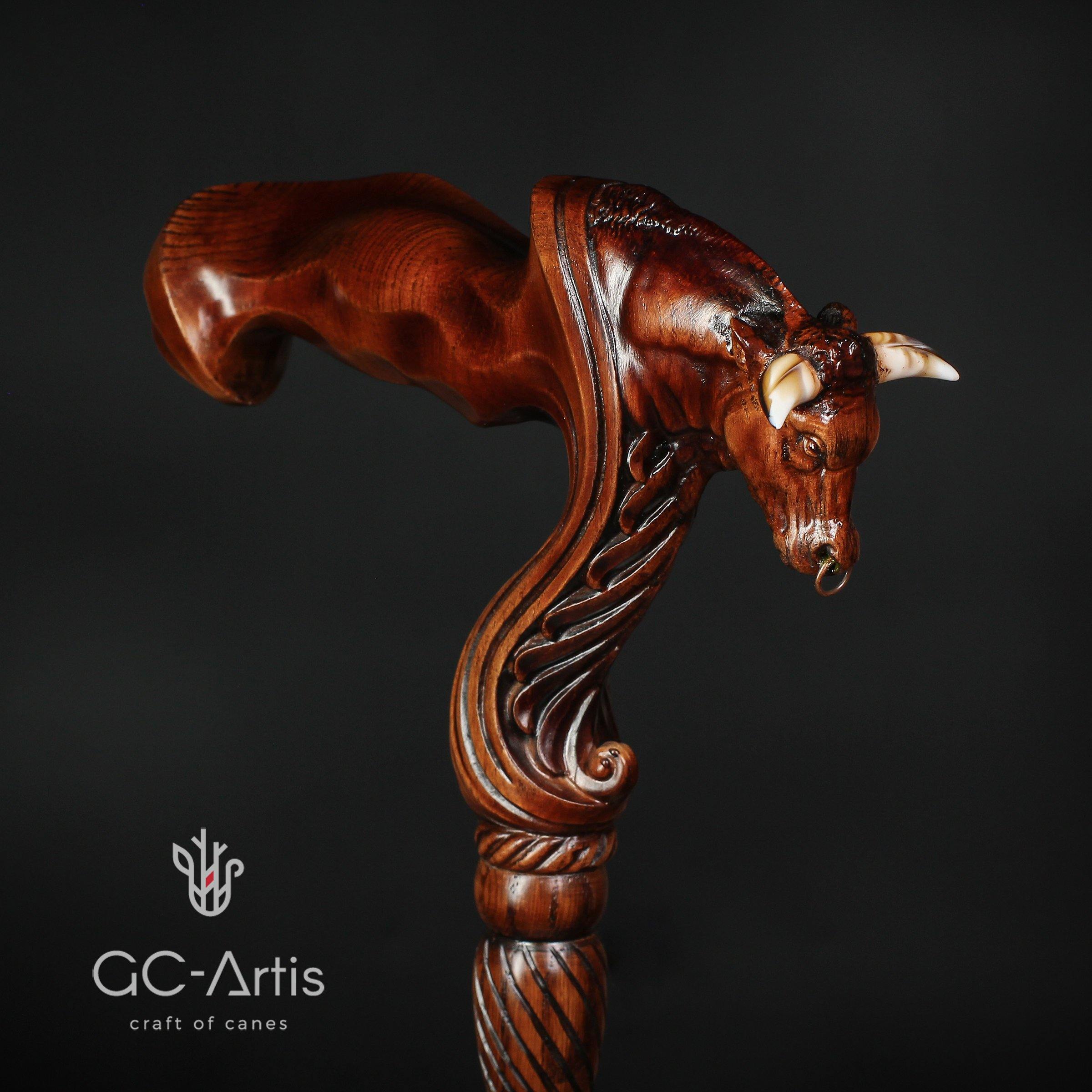 Wooden Ox Bull Cane Walking Stick Ergonomic Handle - GC-Artis Walking Sticks Canes