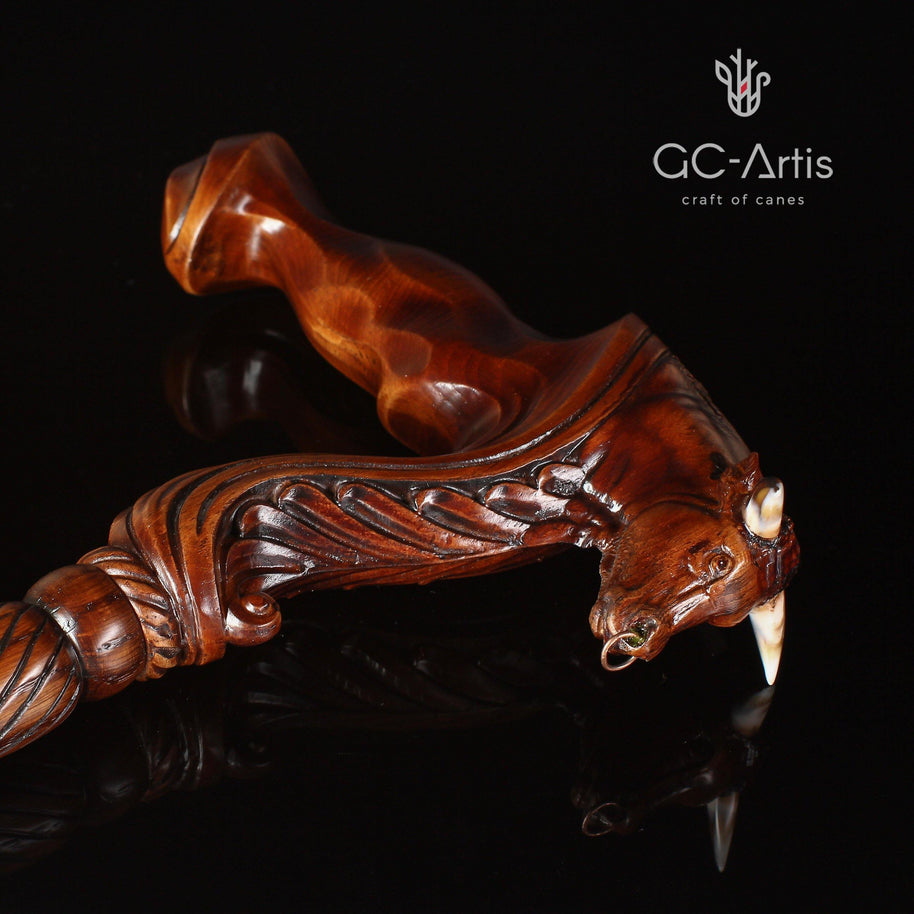 Wooden Ox Bull Cane Walking Stick Ergonomic Handle - GC-Artis Walking Sticks Canes
