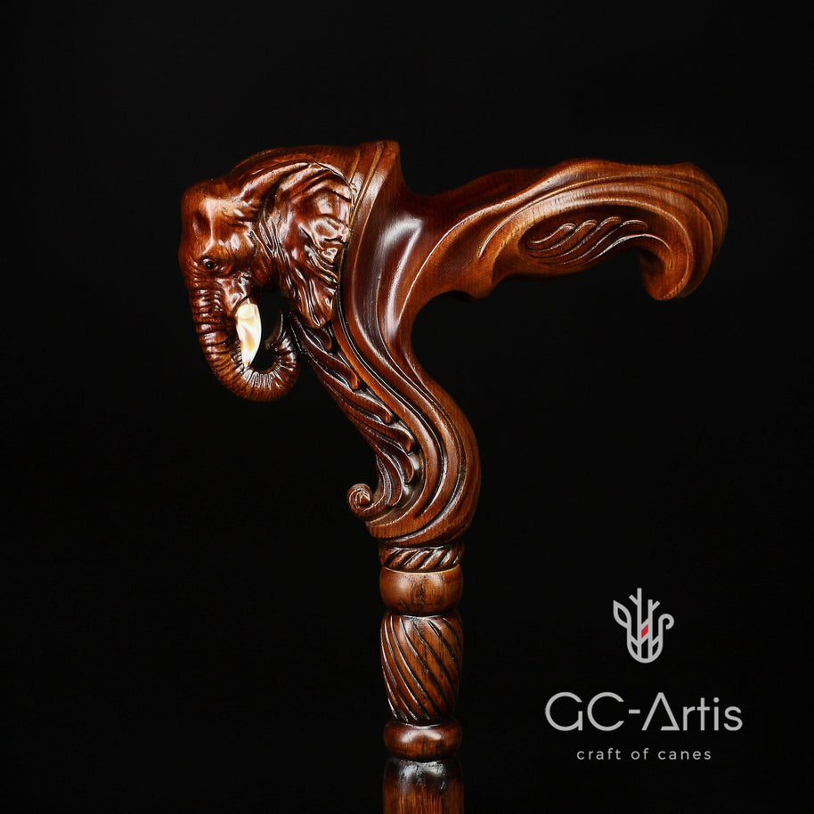 Elephant Cane Wooden Walking Stick Ergonomic Handle - GC-Artis Walking Sticks Canes