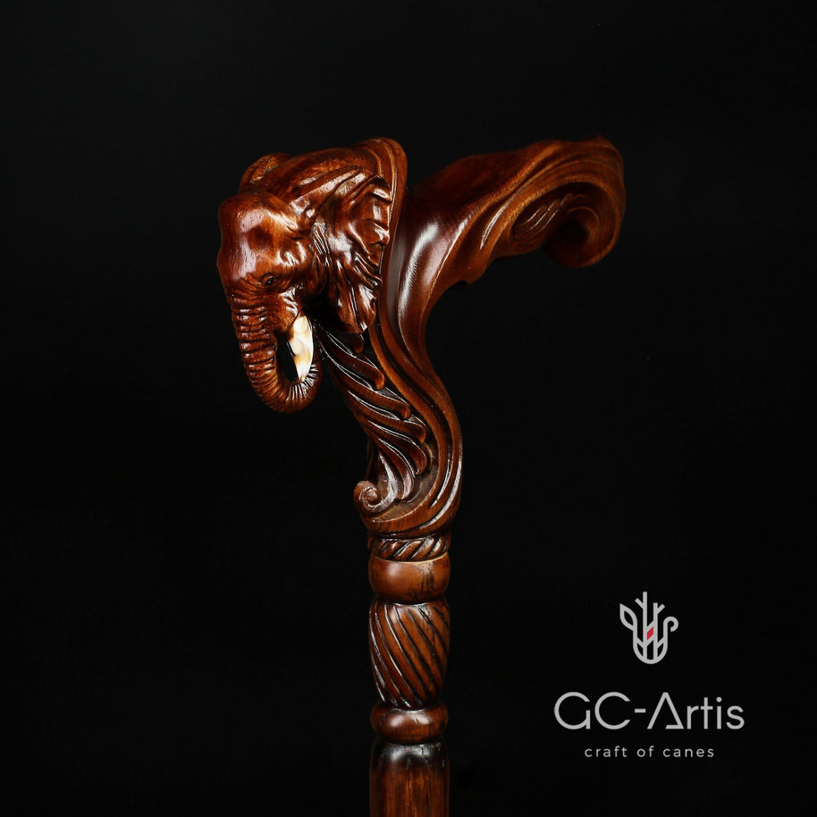 Elephant Cane Wooden Walking Stick Ergonomic Handle - GC-Artis Walking Sticks Canes