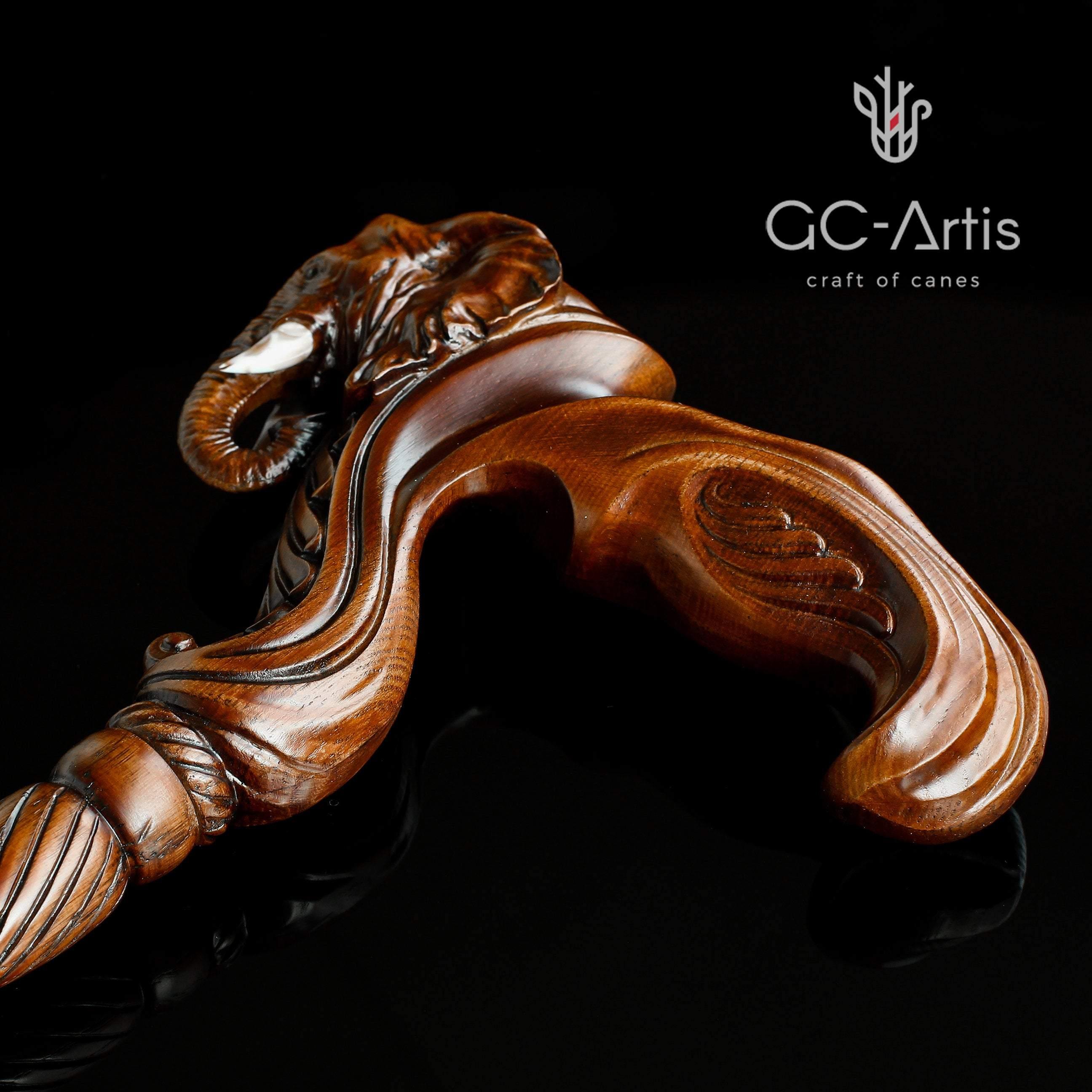 Elephant Cane Wooden Walking Stick Ergonomic Handle - GC-Artis Walking Sticks Canes