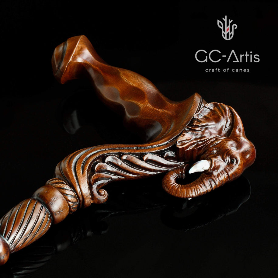 Elephant Cane Wooden Walking Stick Ergonomic Handle - GC-Artis Walking Sticks Canes