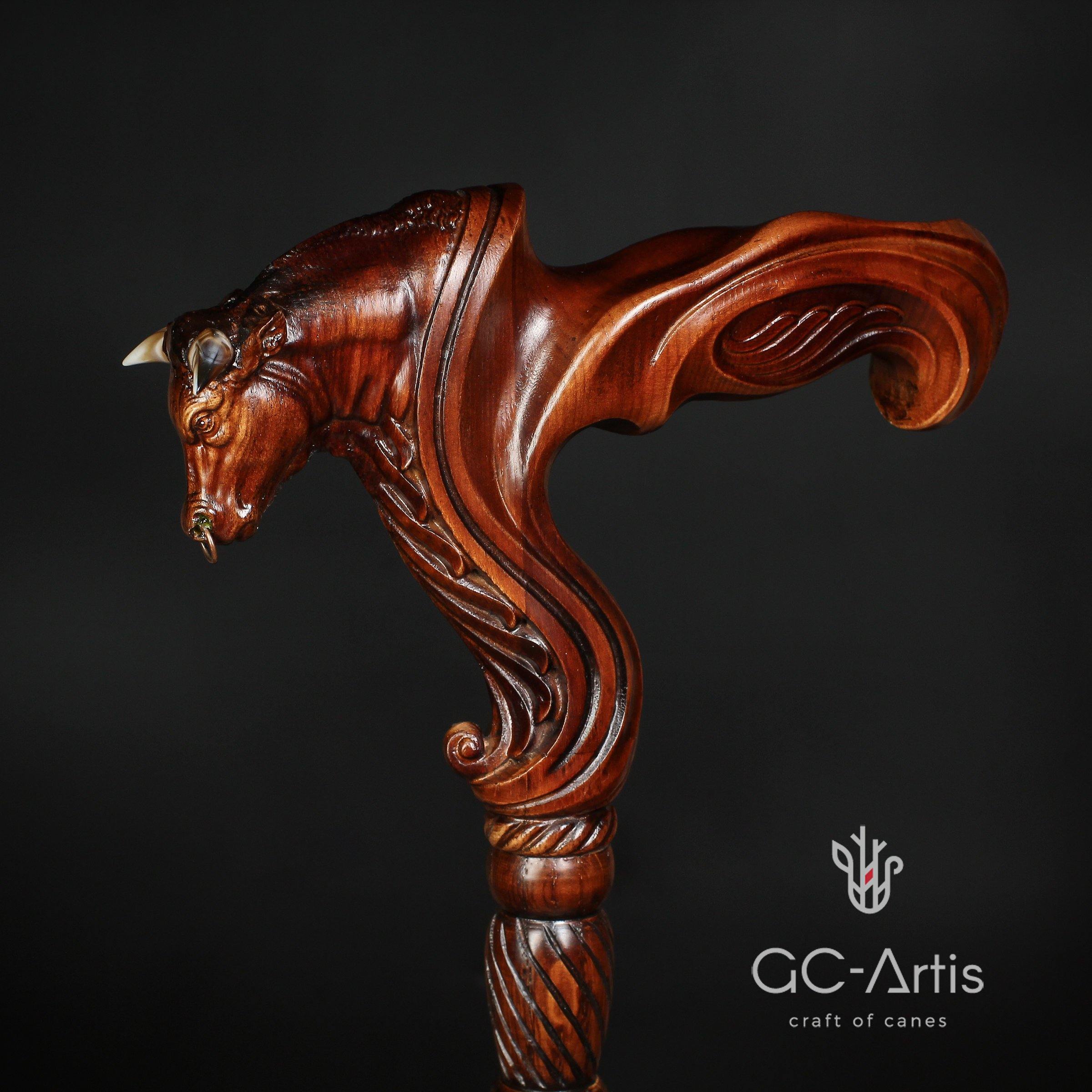 Wooden Ox Bull Cane Walking Stick Ergonomic Handle - GC-Artis Walking Sticks Canes