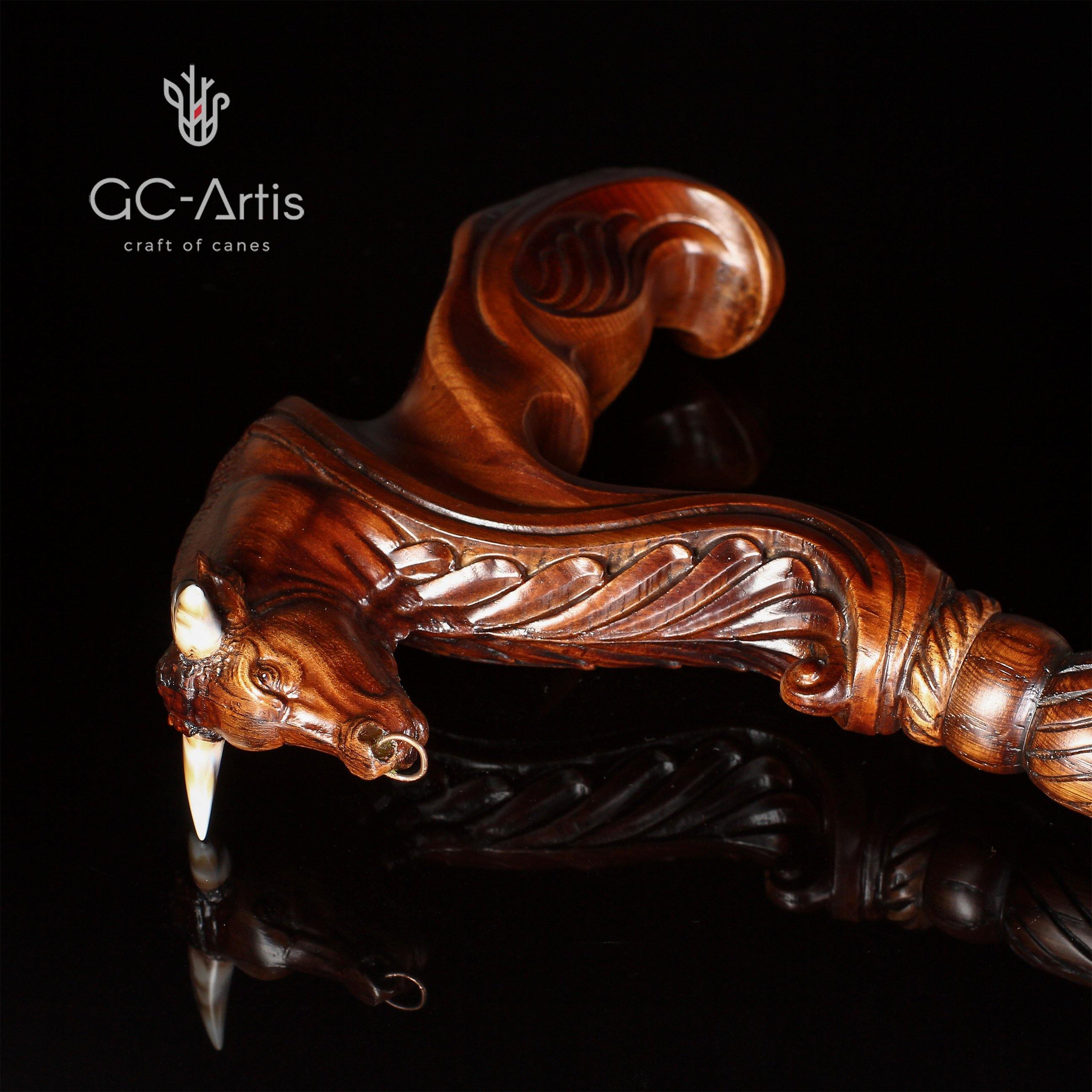Wooden Ox Bull Cane Walking Stick Ergonomic Handle - GC-Artis Walking Sticks Canes
