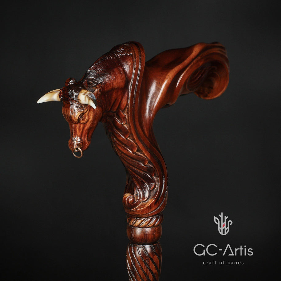 Wooden Ox Bull Cane Walking Stick Ergonomic Handle - GC-Artis Walking Sticks Canes