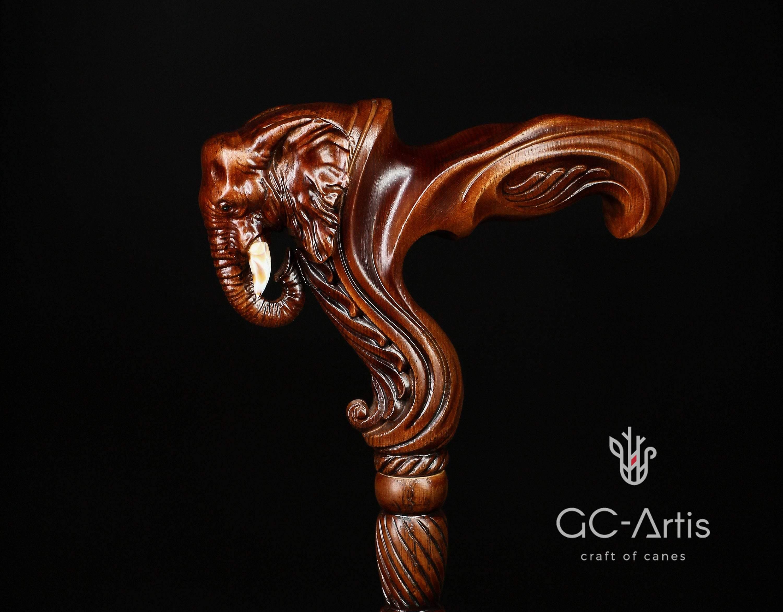 Elephant Cane Wooden Walking Stick Ergonomic Handle - GC-Artis Walking Sticks Canes
