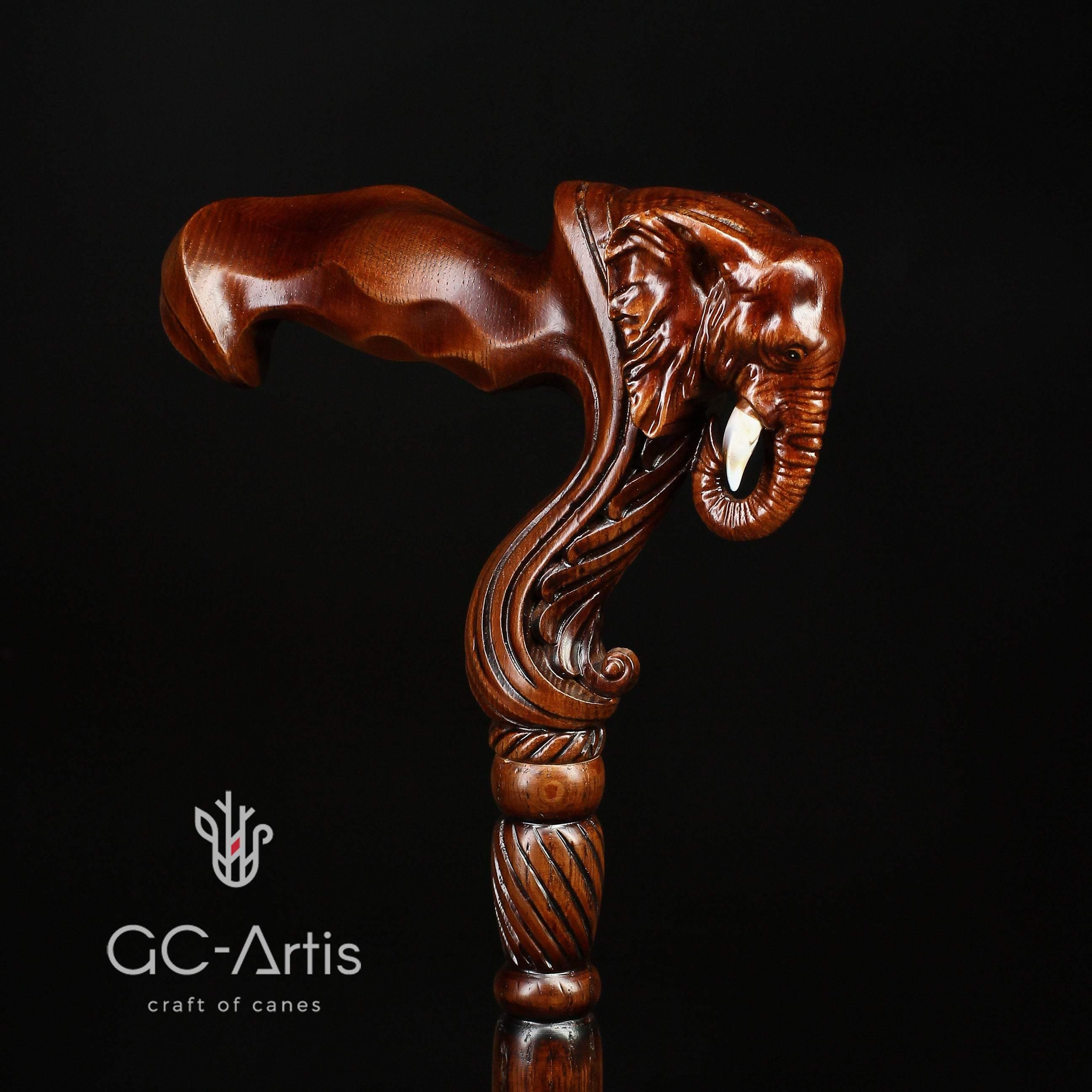 Elephant Cane Wooden Walking Stick Ergonomic Handle - GC-Artis Walking Sticks Canes