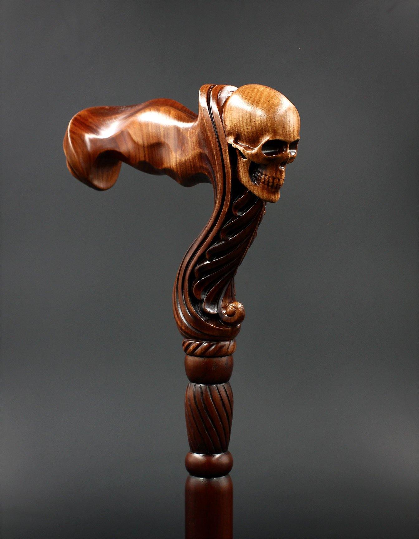 Skull Head Cane Wooden Walking Stick Anatomic Grip - GC-Artis Walking Sticks Canes