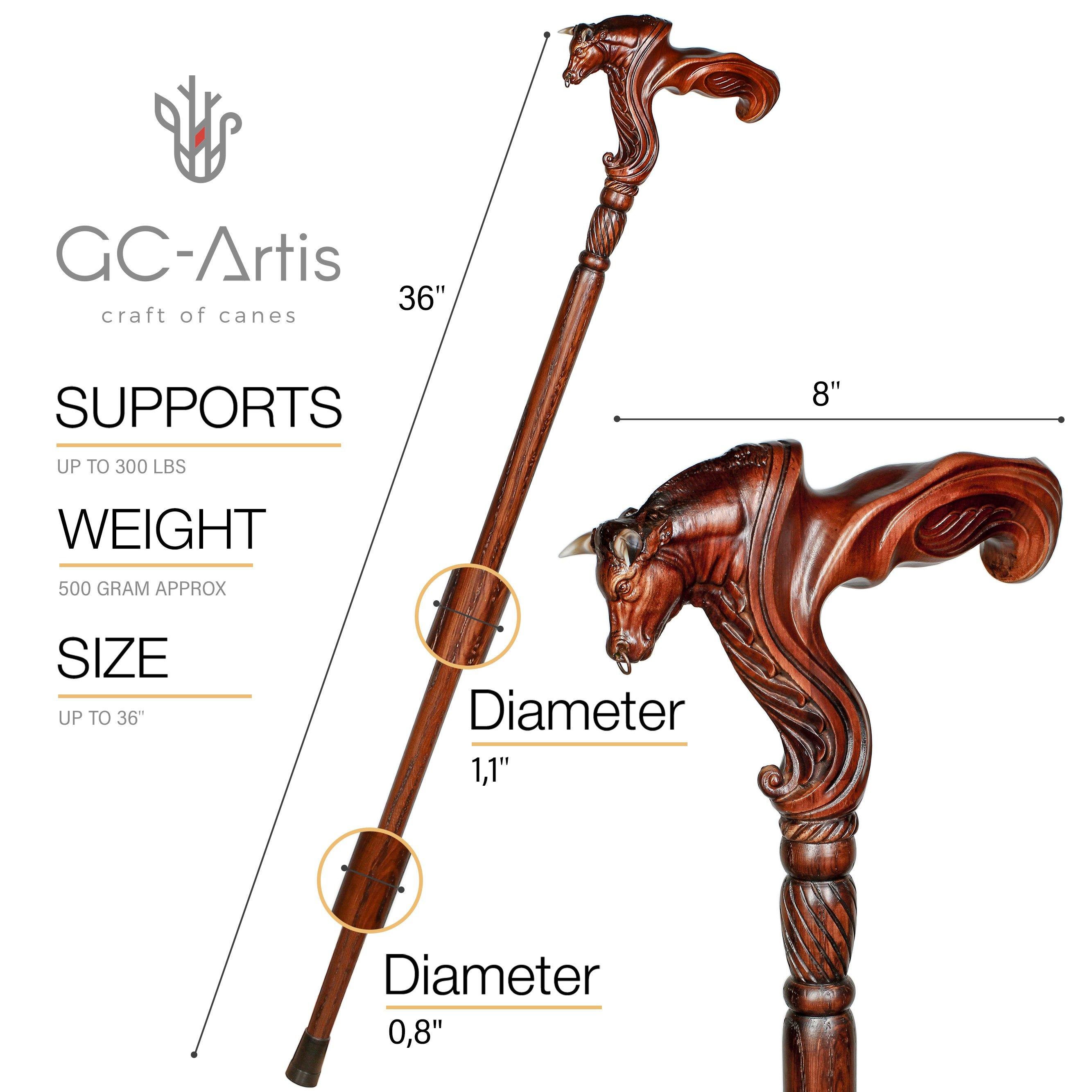 Wooden Ox Bull Cane Walking Stick Ergonomic Handle - GC-Artis Walking Sticks Canes