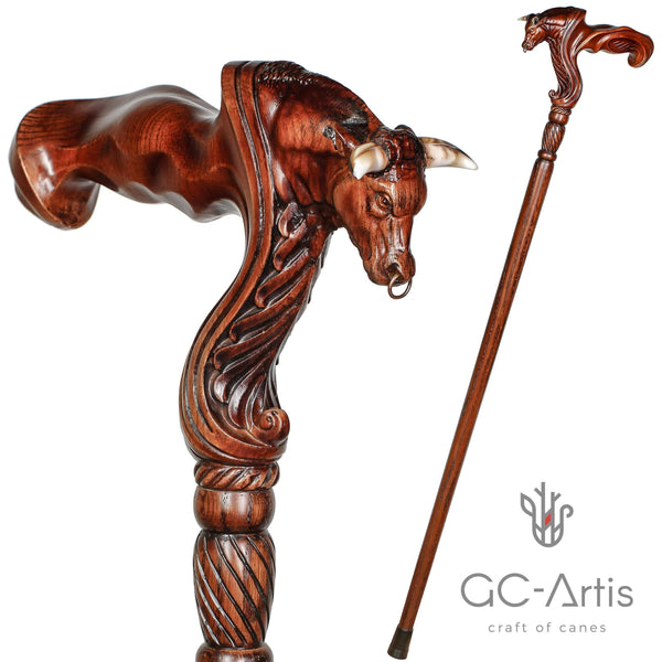 Wooden Ox Bull Cane Walking Stick Ergonomic Handle - GC-Artis Walking Sticks Canes