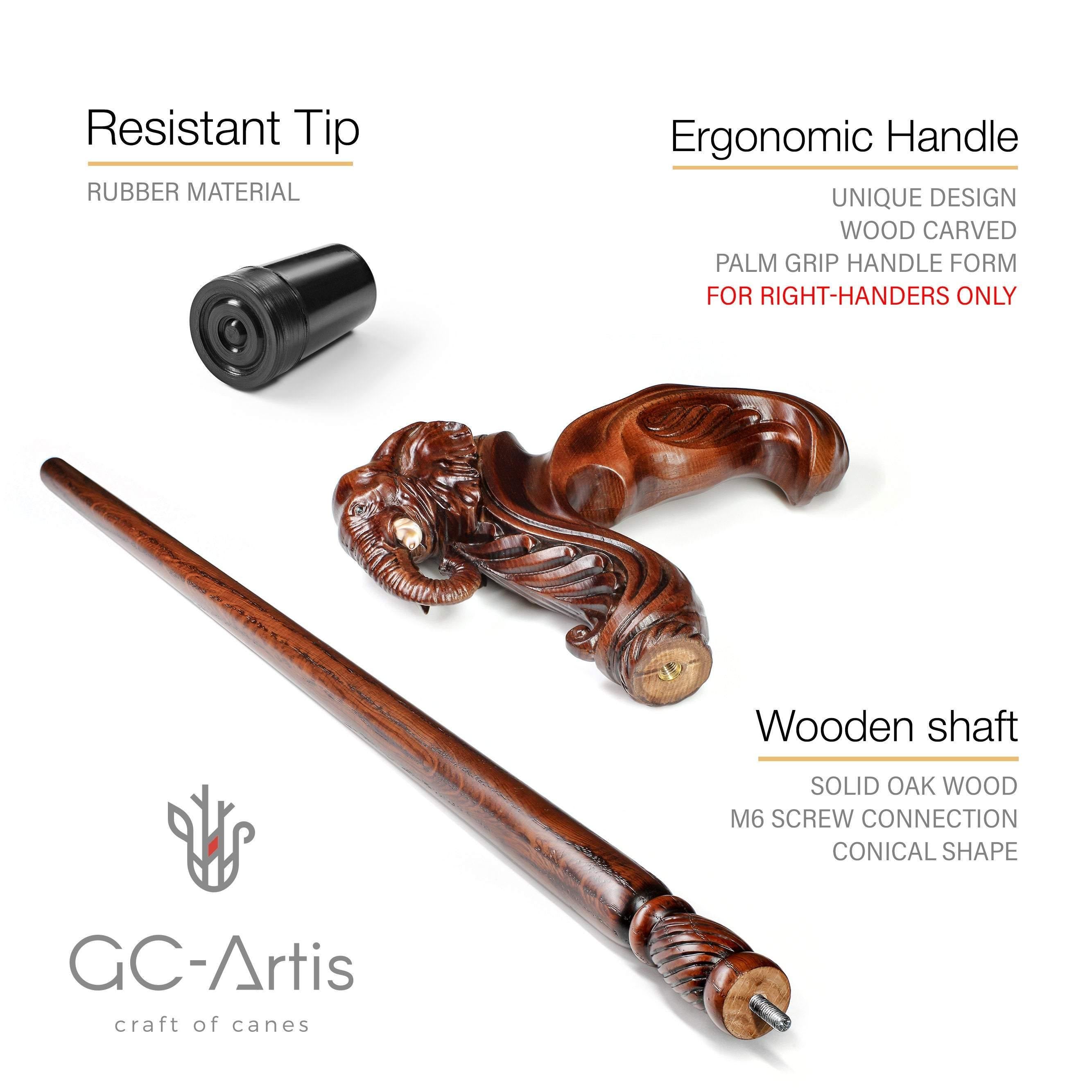 Elephant Cane Wooden Walking Stick Ergonomic Handle - GC-Artis Walking Sticks Canes