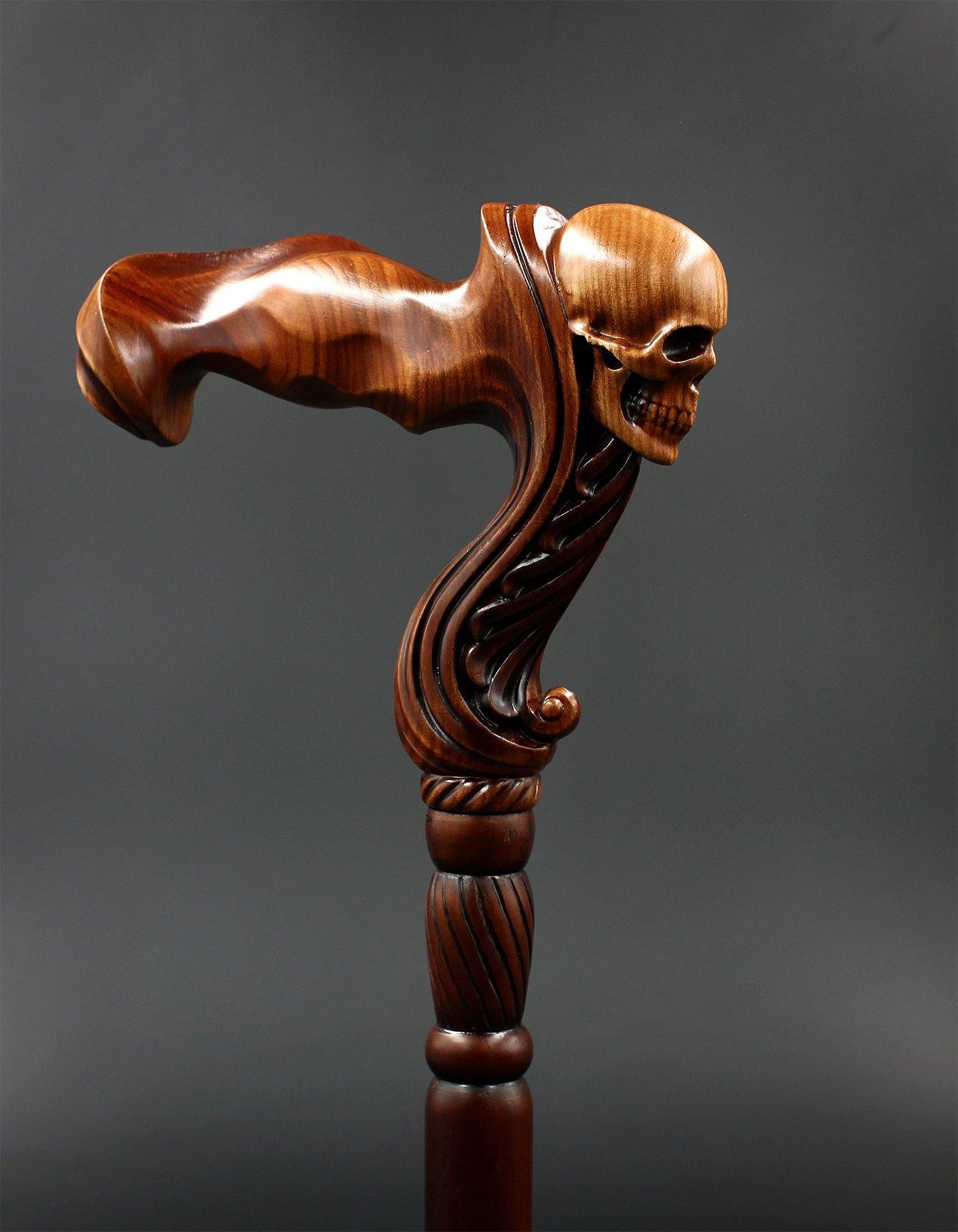 Skull Head Cane Wooden Walking Stick Anatomic Grip - GC-Artis Walking Sticks Canes