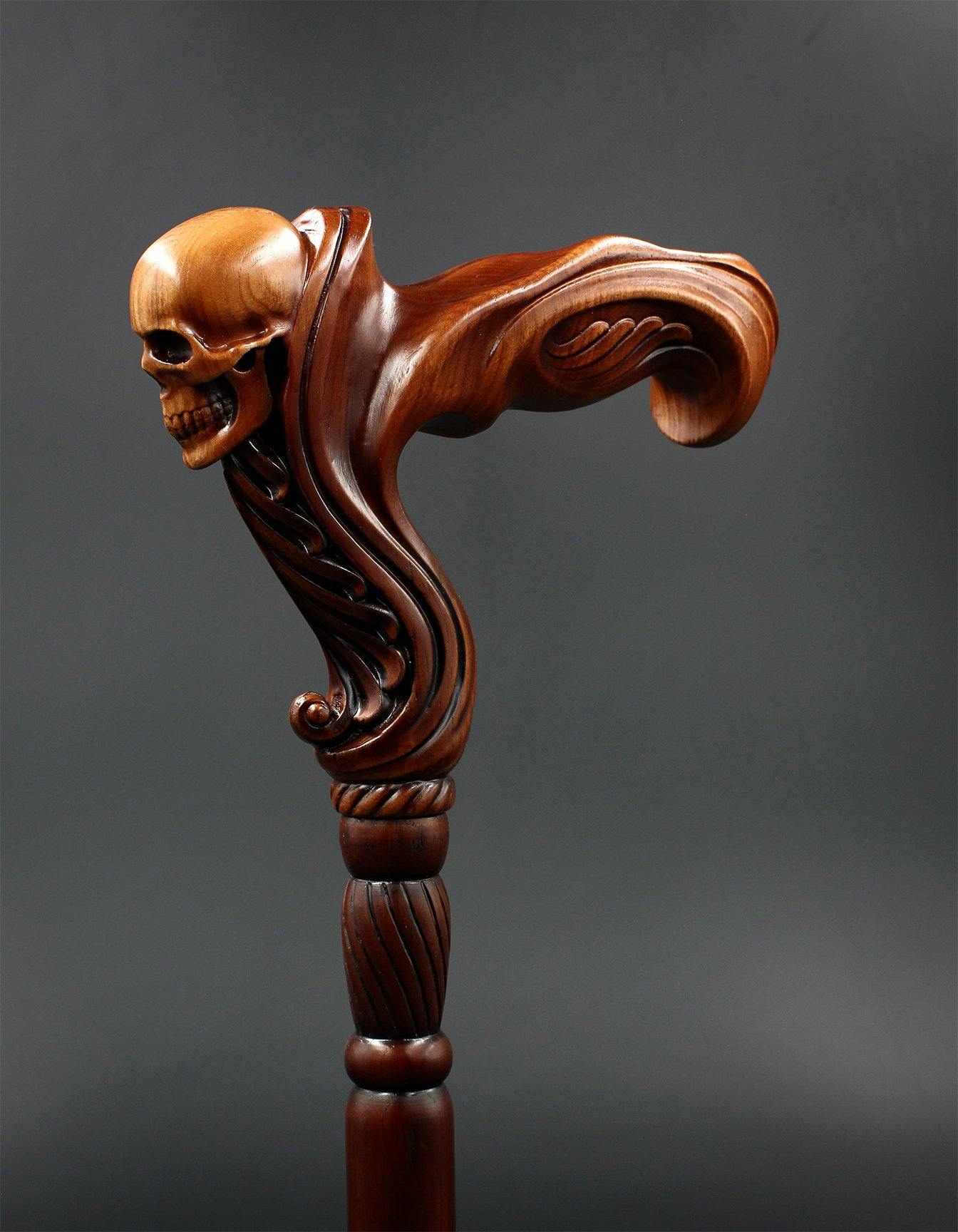Skull Head Cane Wooden Walking Stick Anatomic Grip - GC-Artis Walking Sticks Canes