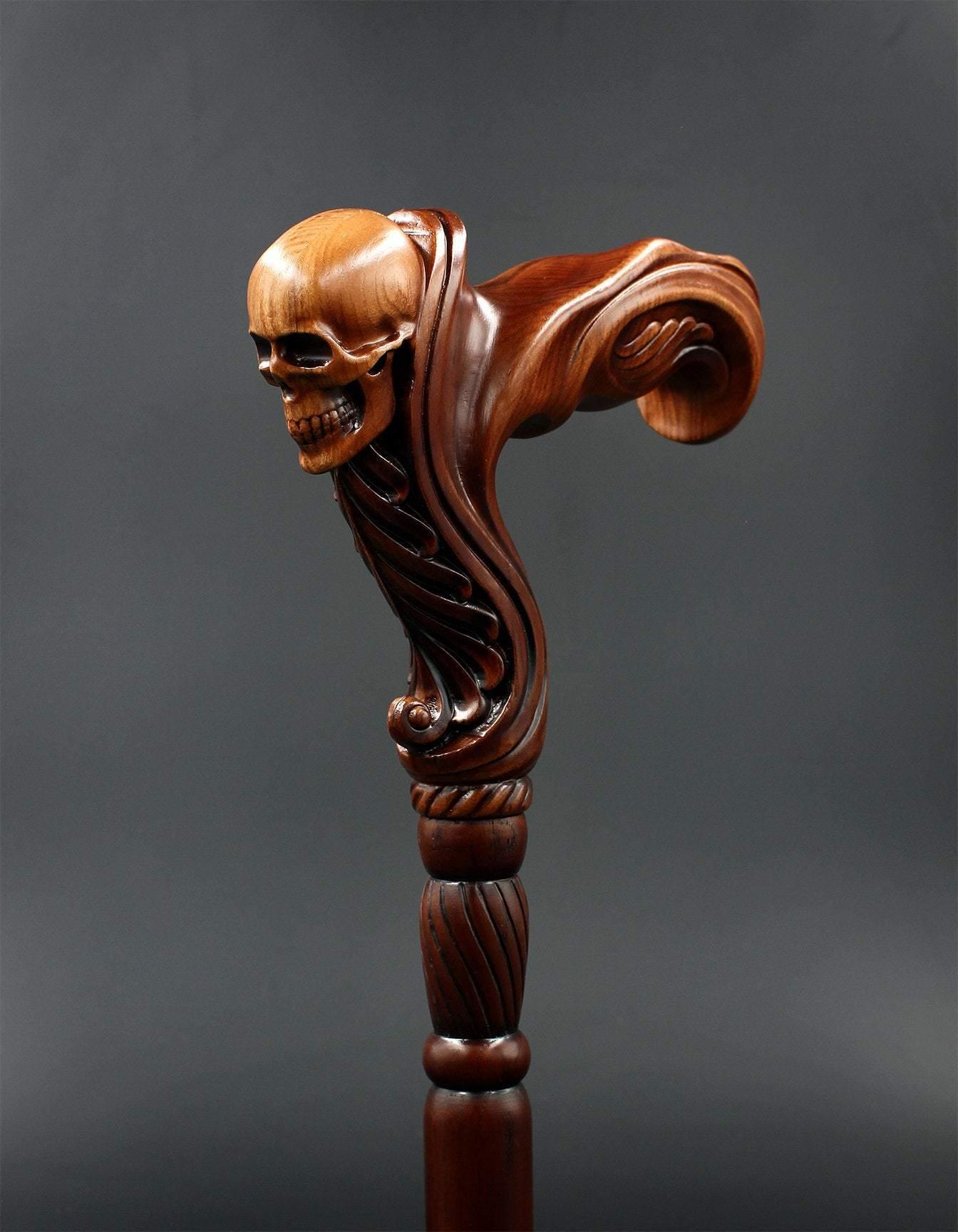 Skull Head Cane Wooden Walking Stick Anatomic Grip - GC-Artis Walking Sticks Canes