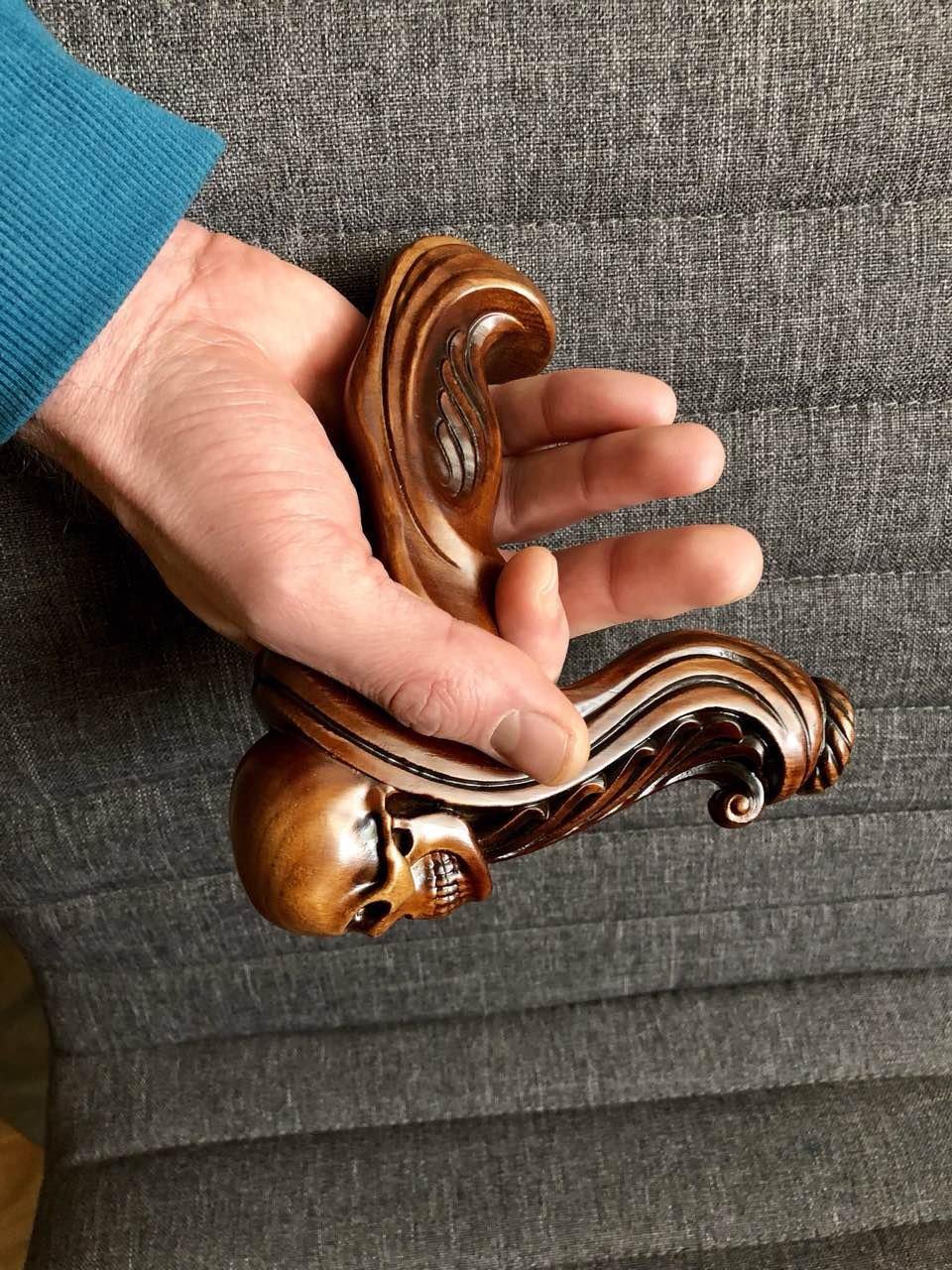 Skull Head Cane Wooden Walking Stick Anatomic Grip - GC-Artis Walking Sticks Canes