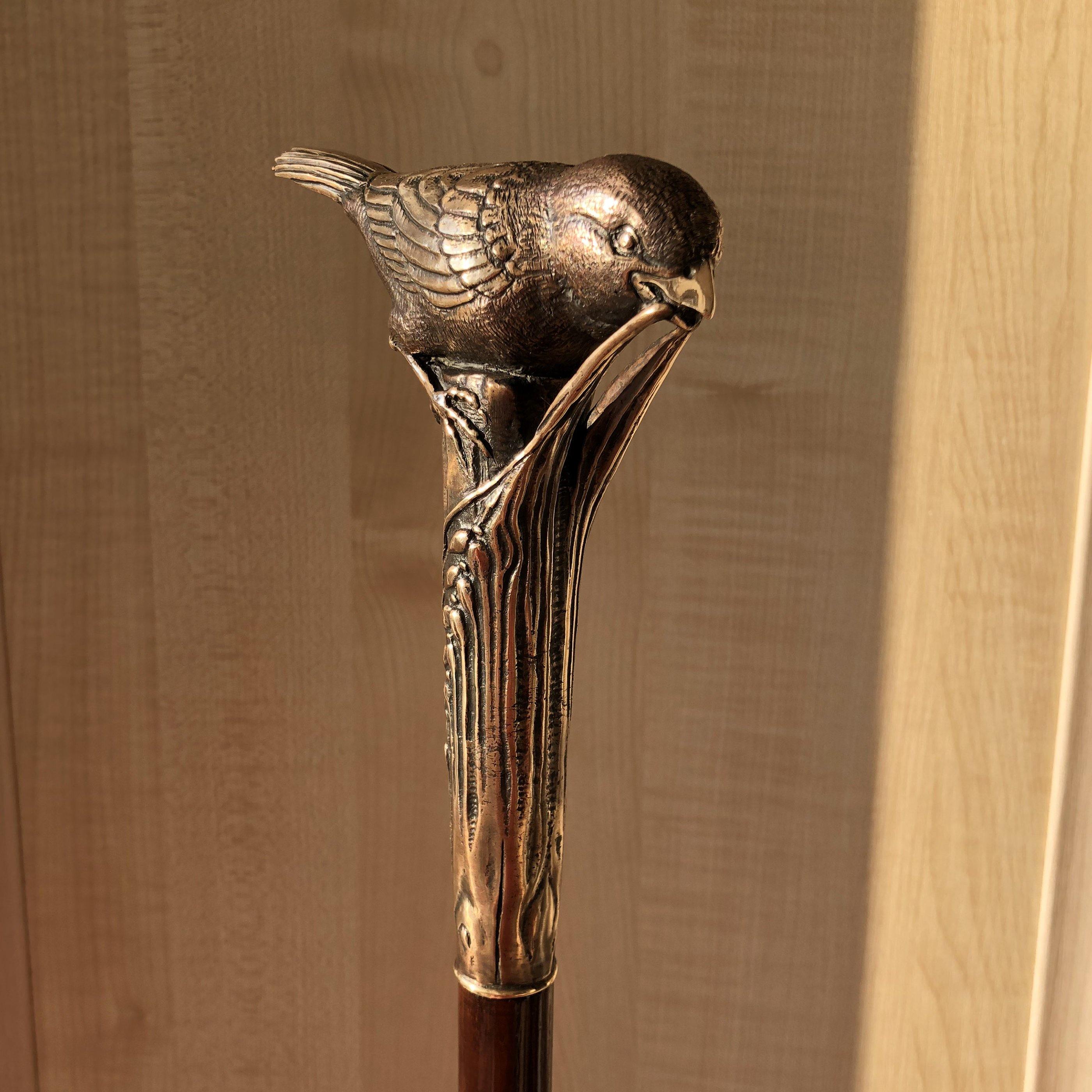 Sparrow Bird Walking Stick Cane Solid Bronze & wood - GC-Artis Walking Sticks Canes