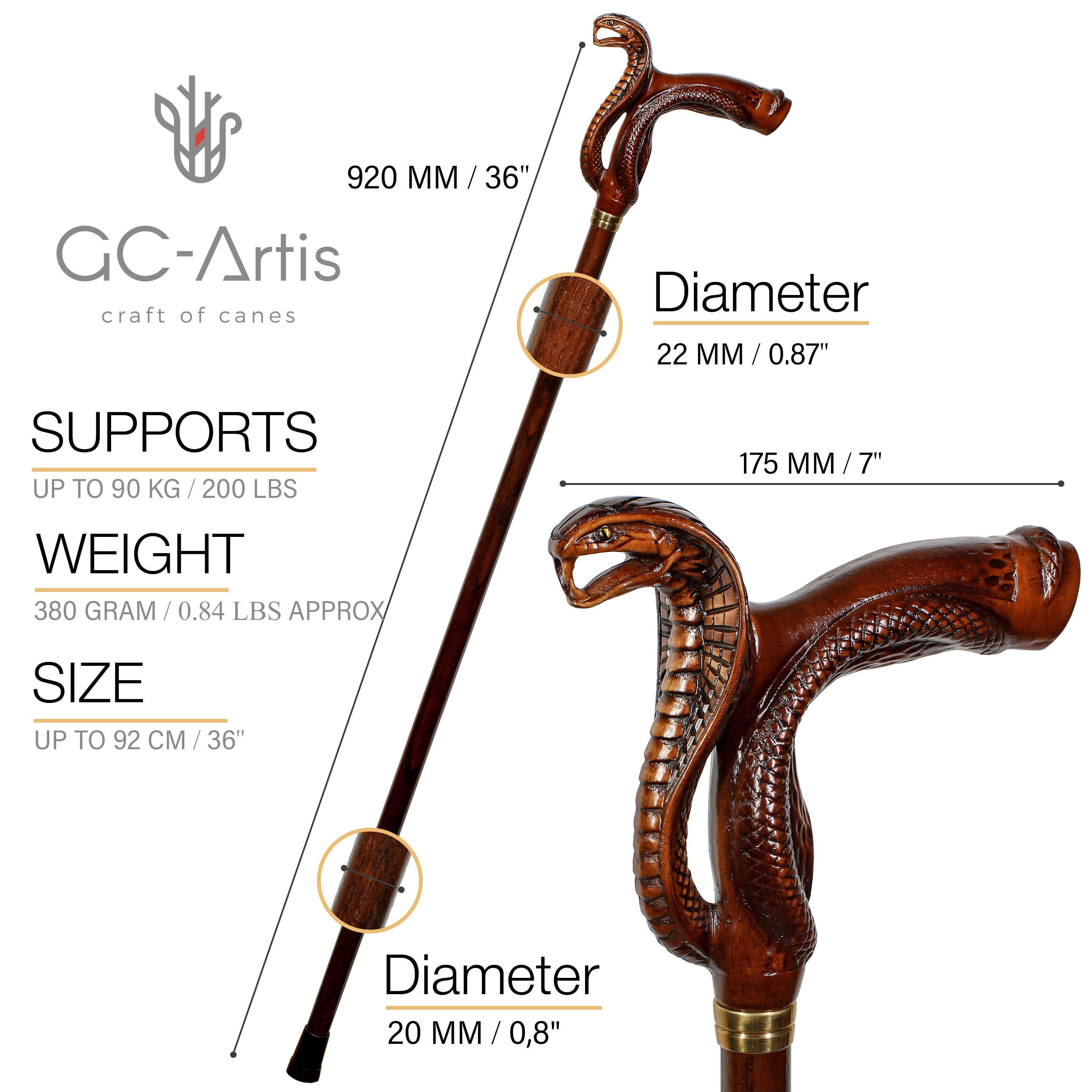 Wooden Cane Walking Stick Cobra Snake - GC-Artis Walking Sticks Canes
