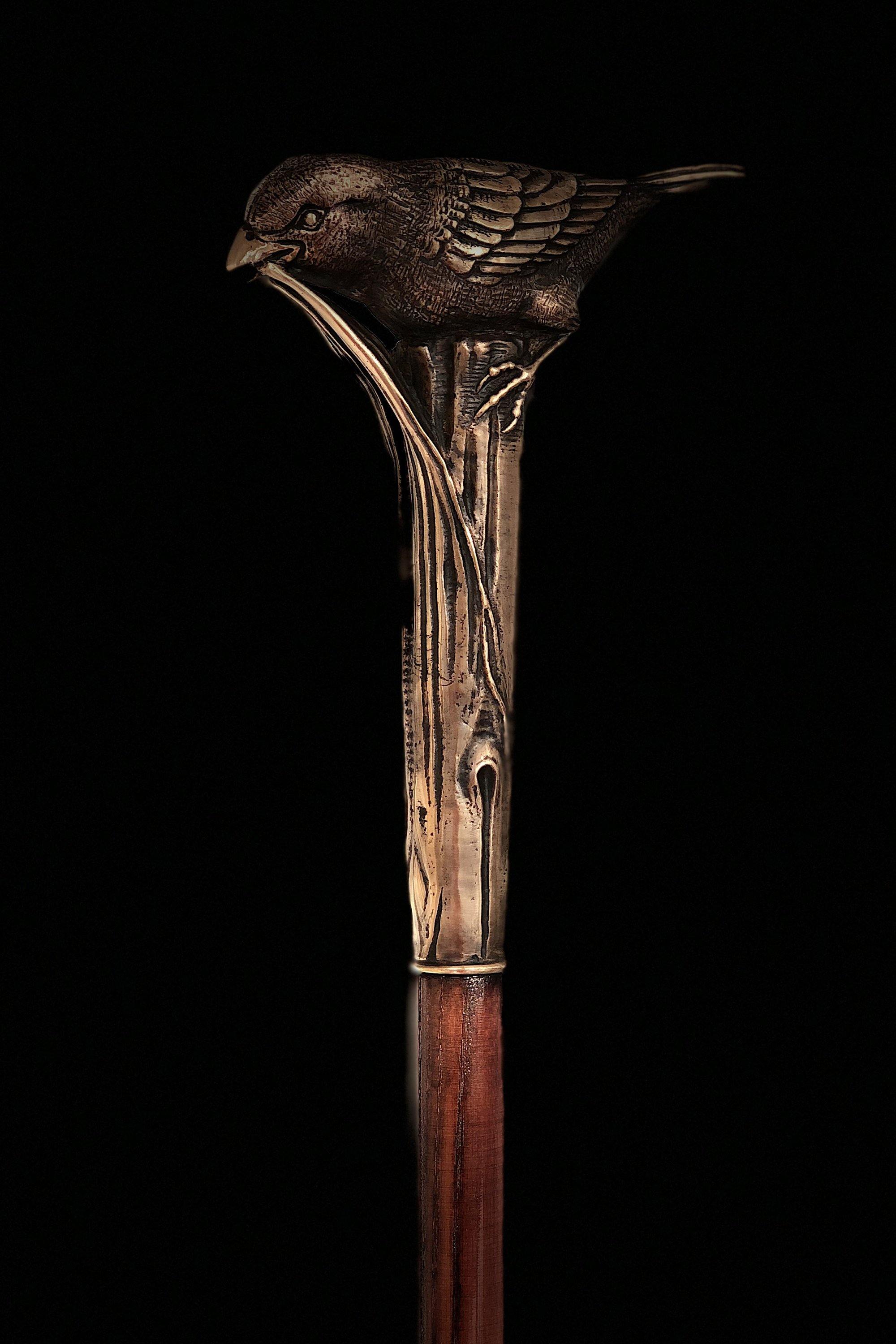 Sparrow Bird Walking Stick Cane Solid Bronze & wood - GC-Artis Walking Sticks Canes