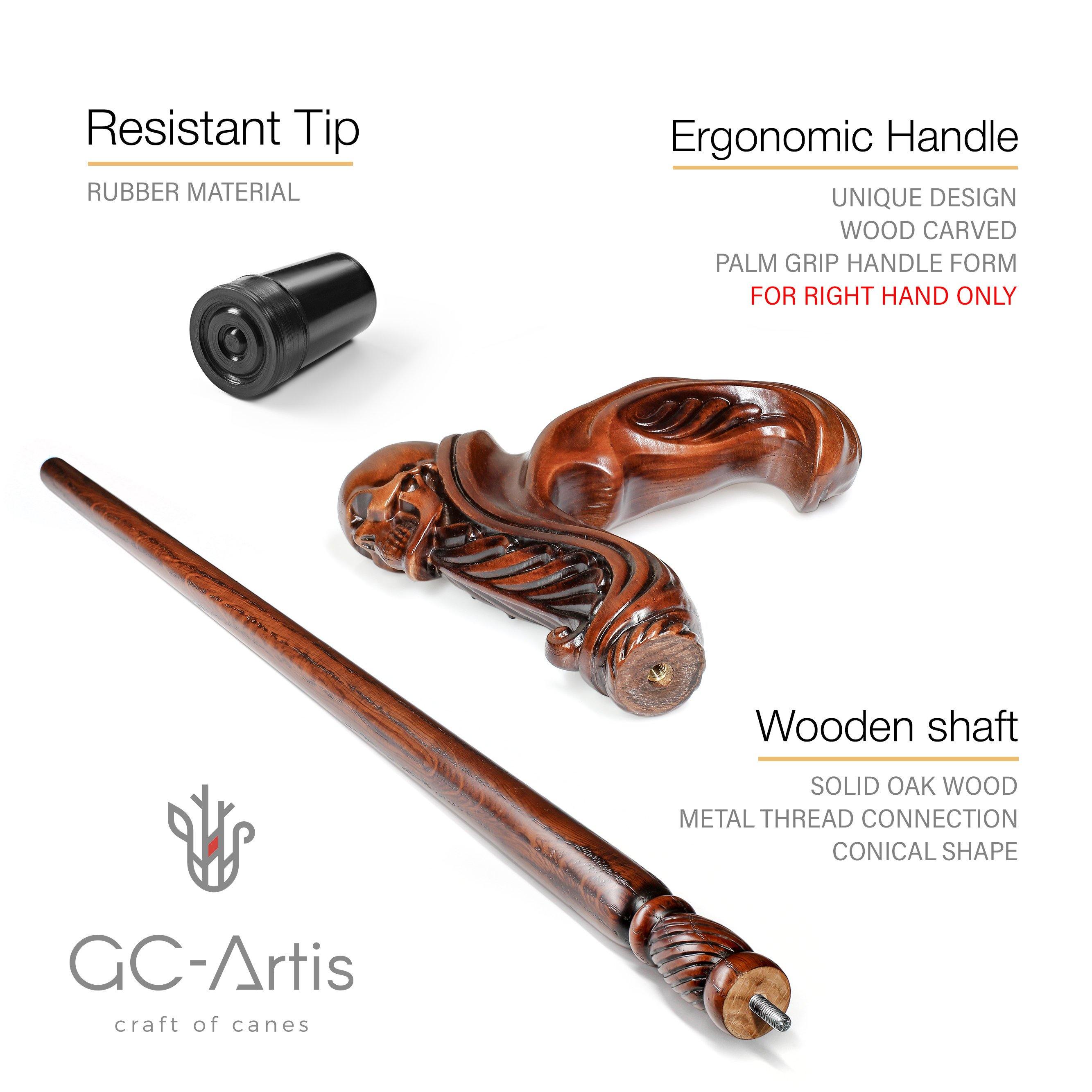 Skull Head Cane Wooden Walking Stick Anatomic Grip - GC-Artis Walking Sticks Canes