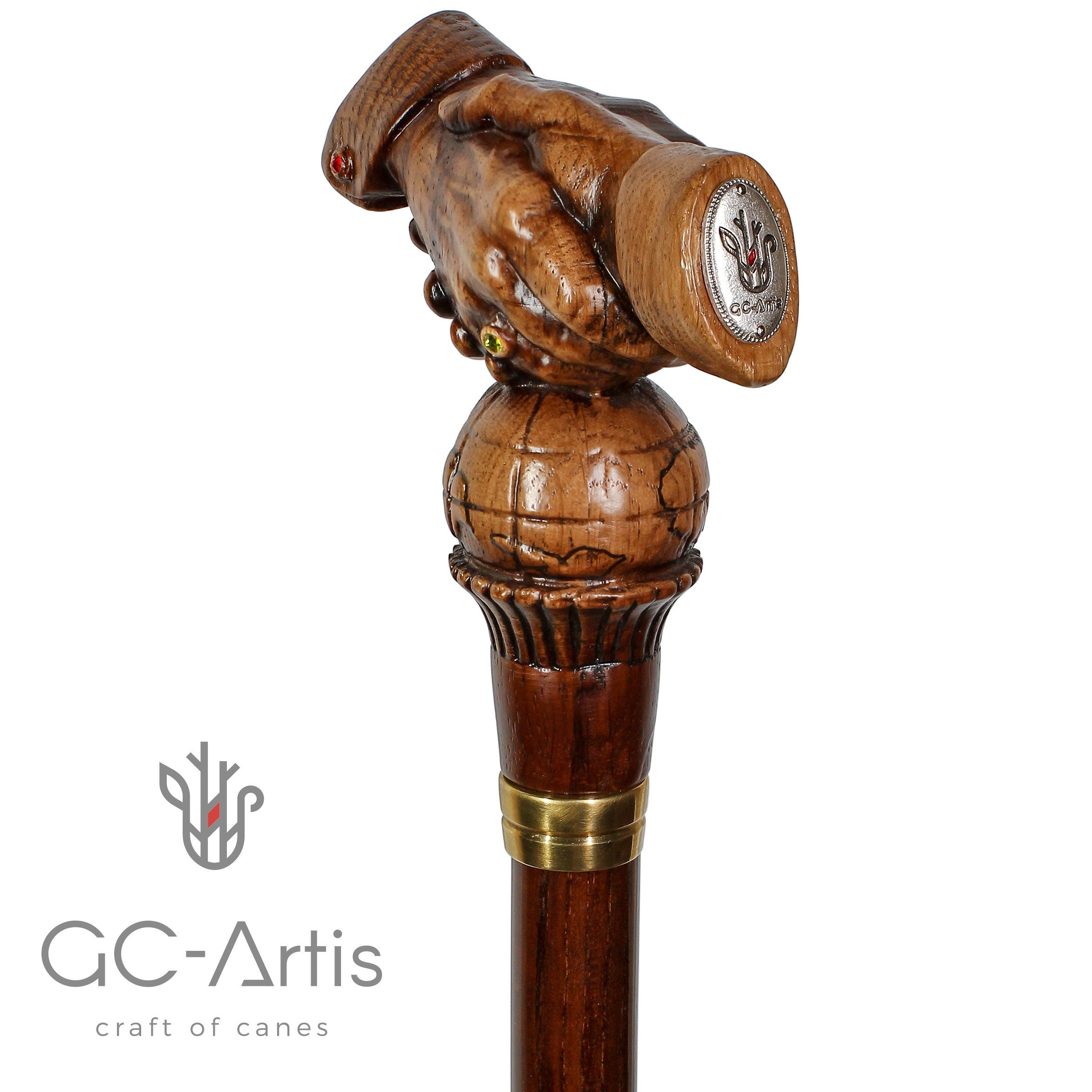 Friendship Handshape Wooden Walking Stick Cane 