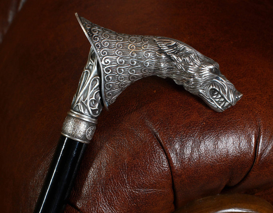 Wolf Wolfman Bronze Silver Plated Walking Stick Cane - GC-Artis Walking Sticks Canes