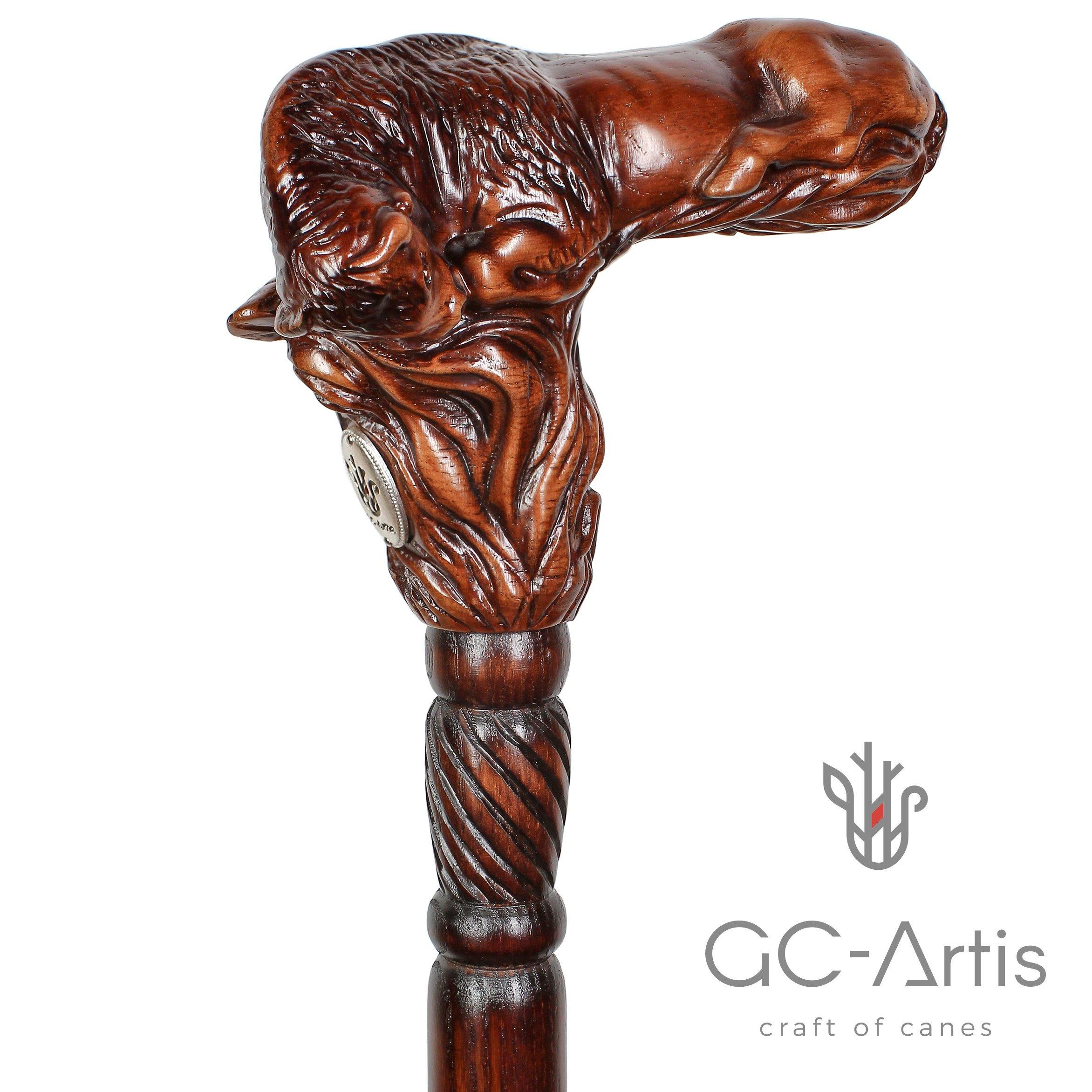 Wooden Cane Walking Stick - Bison Bull - GC-Artis Walking Sticks Canes