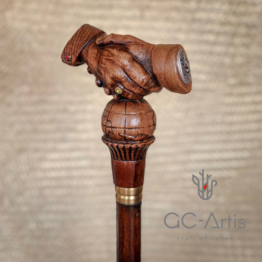 Friendship Handshape Wooden Walking Stick Cane