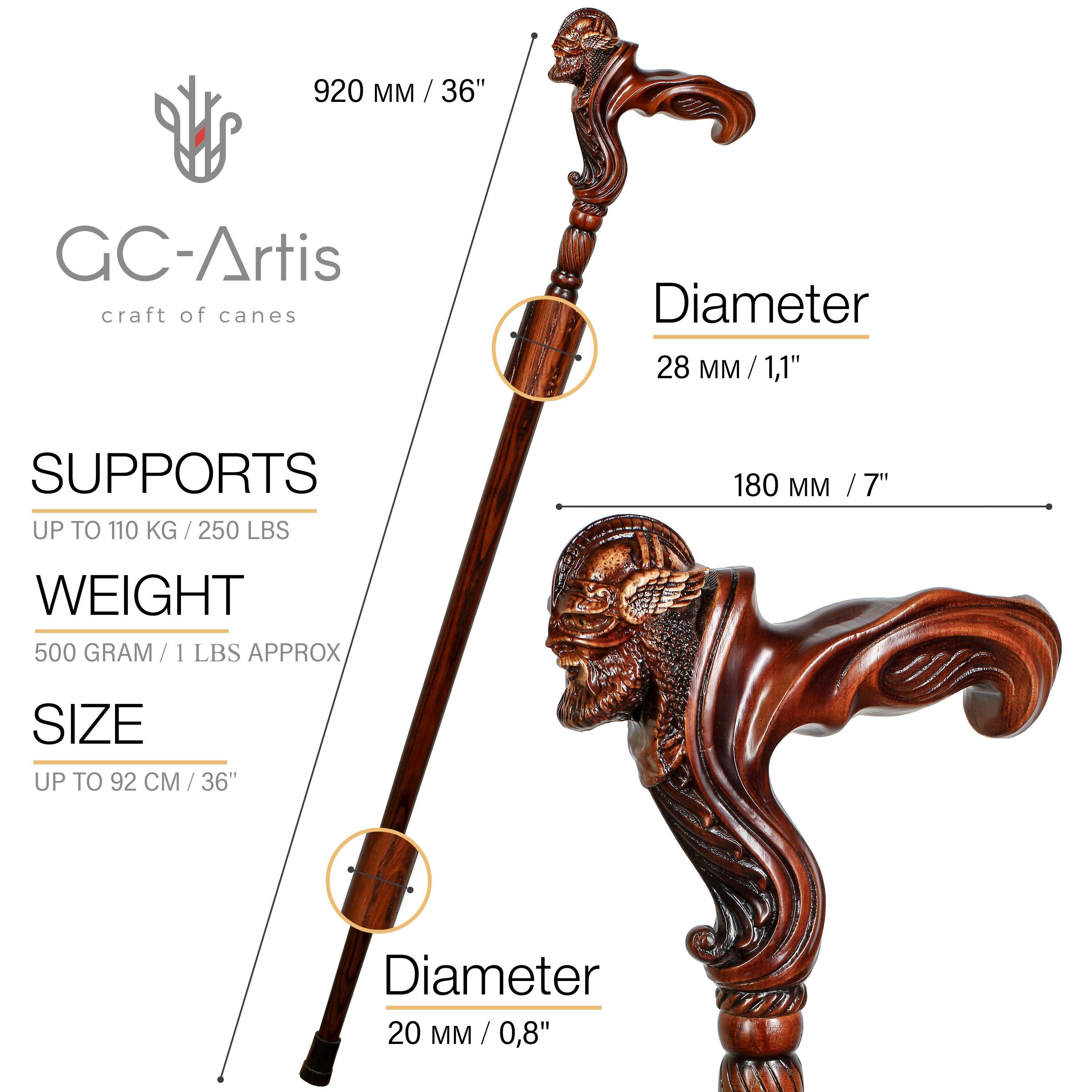 Viking Warrior - Wooden Walking Cane Stick Anatomic Grip - GC-Artis Walking Sticks Canes