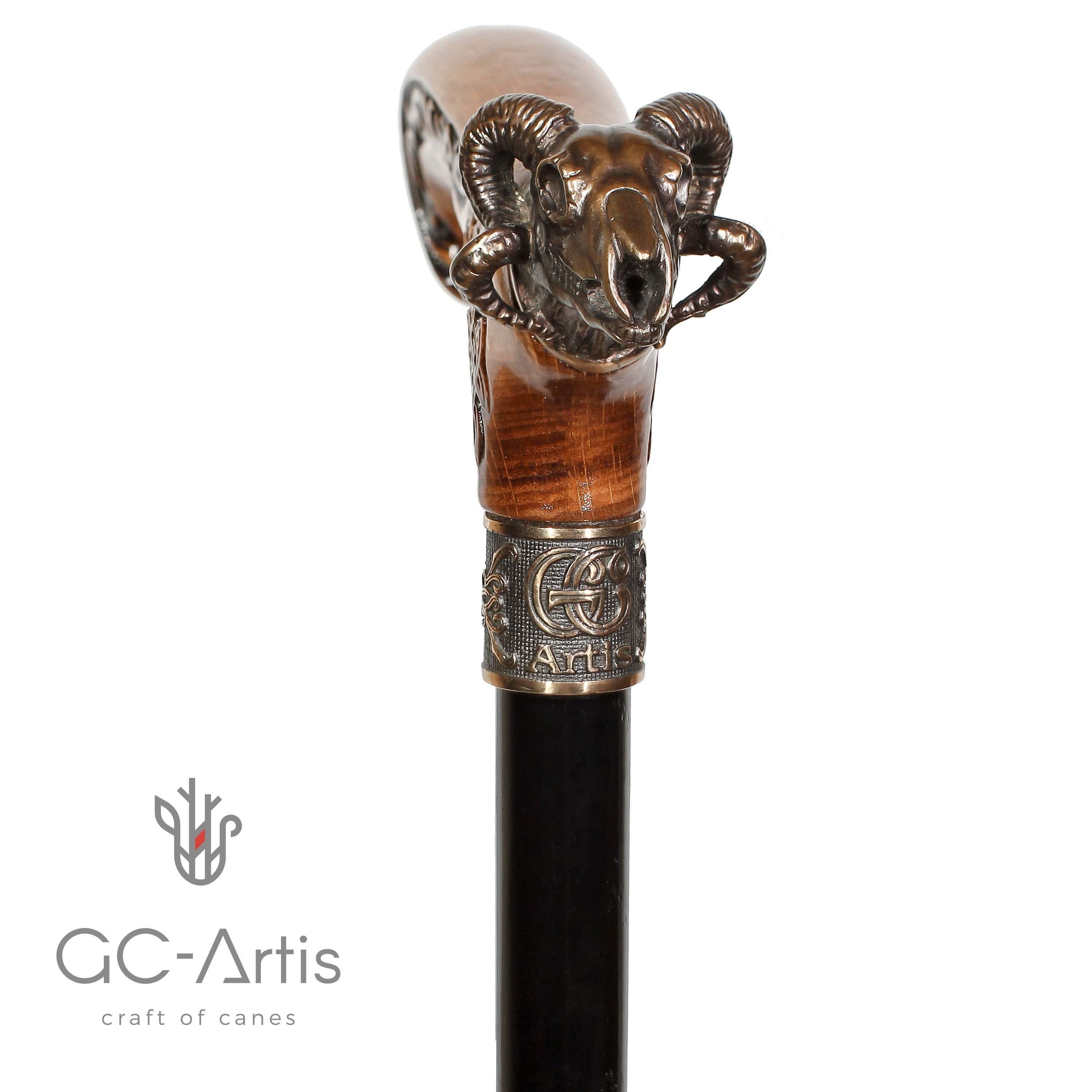Ram Skull Bronze Walking Cane Stick - GC-Artis Walking Sticks Canes