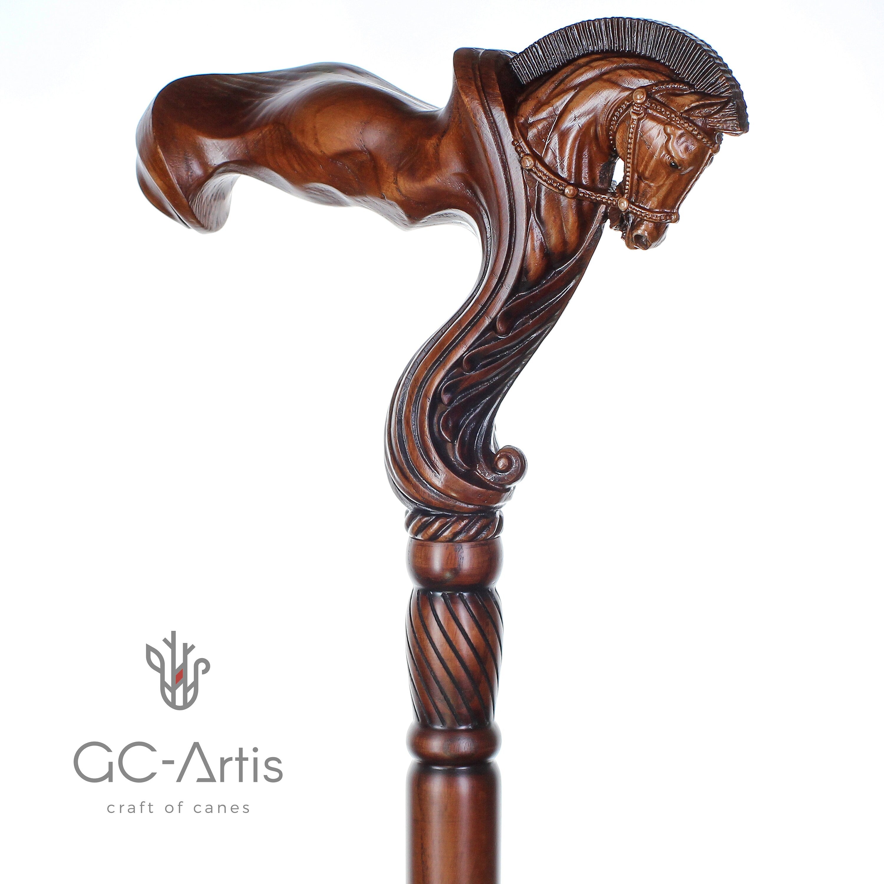 Ergonomic Palm Grip Handle Horse Wooden Cane Walking Stick 