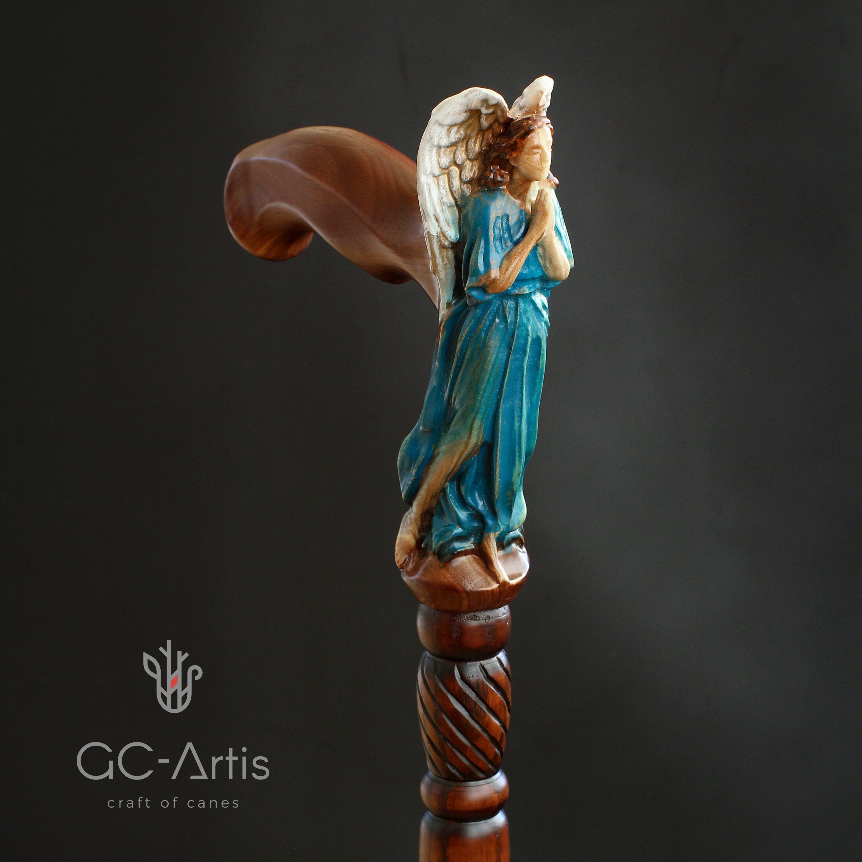 Winged Angel CANE Wooden Walking Stick Cane Crafted Carved light gift for ladies comfortable handle art wood