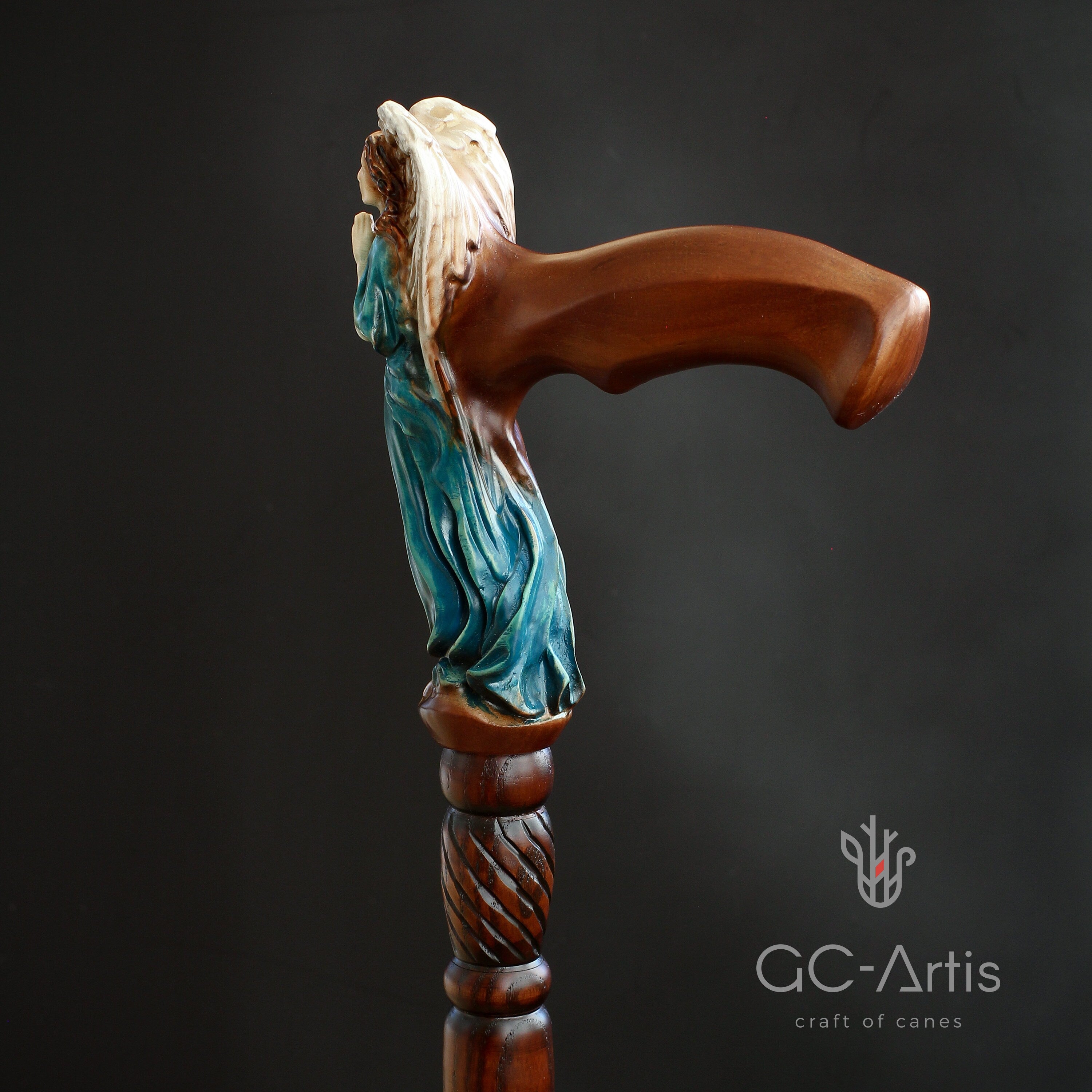 Winged Angel CANE Wooden Walking Stick Cane Crafted Carved light gift for ladies comfortable handle art wood